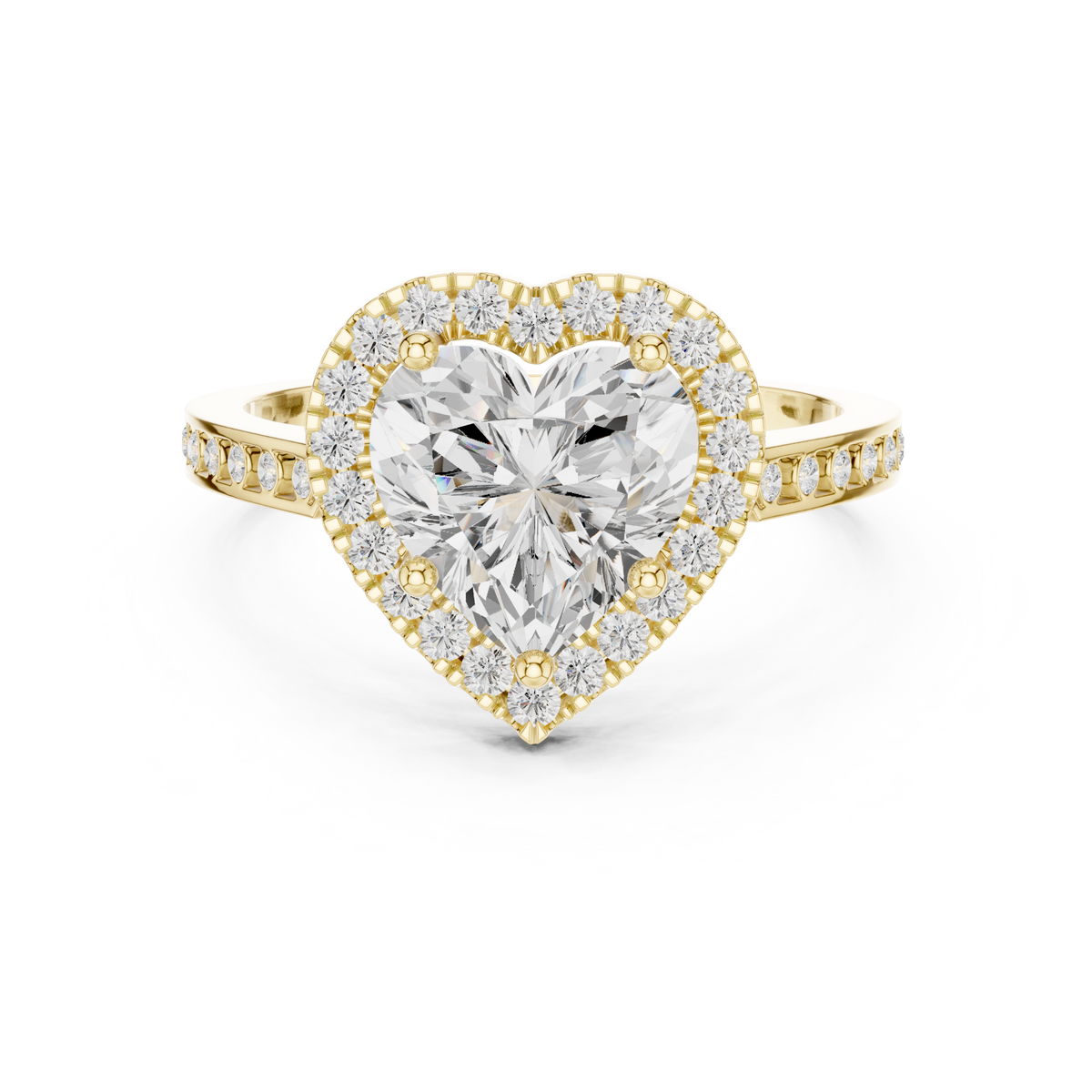 Classic Heart Diamond Halo Ring With Pavé Band