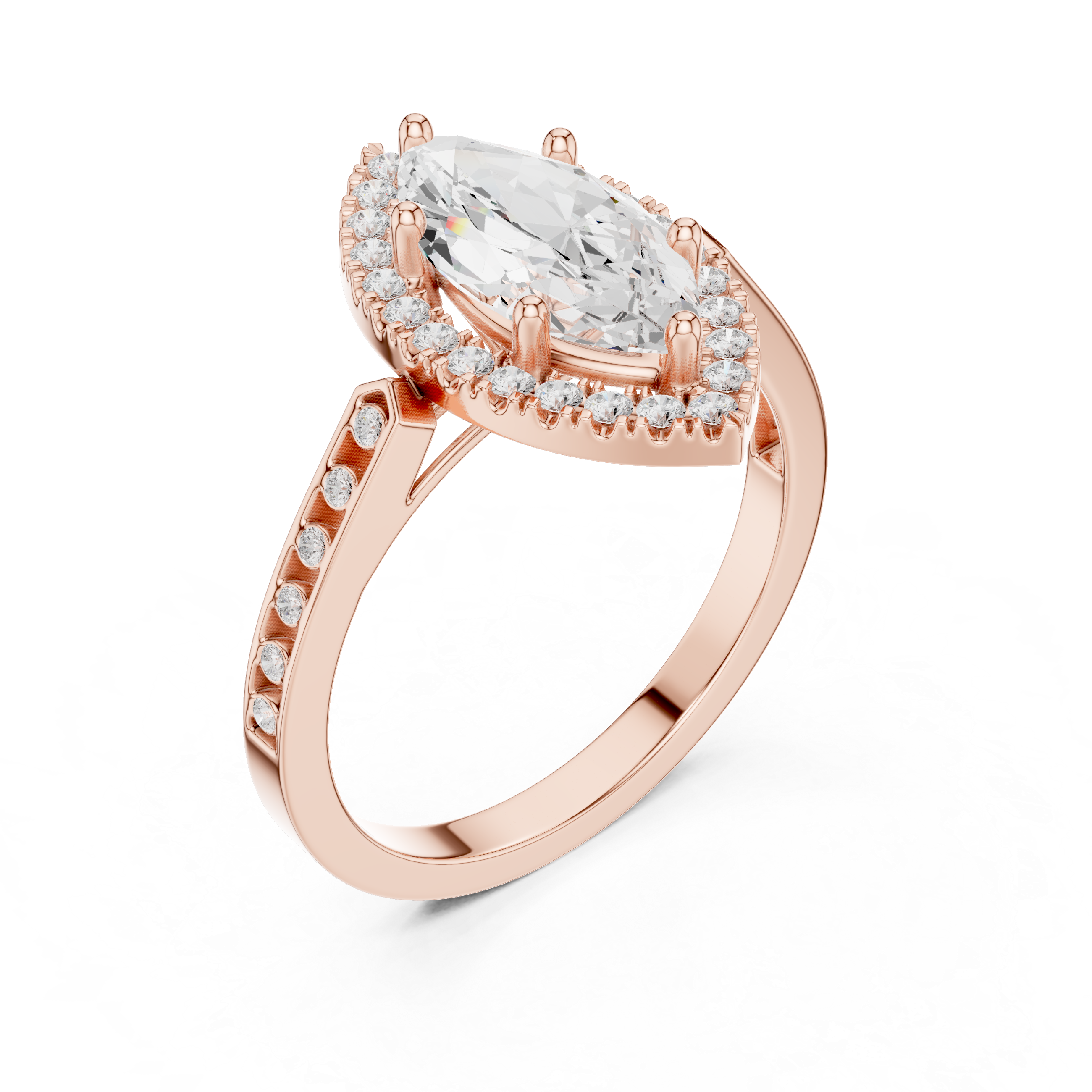 Classic Marquise Diamond Halo Ring With Pavé Band