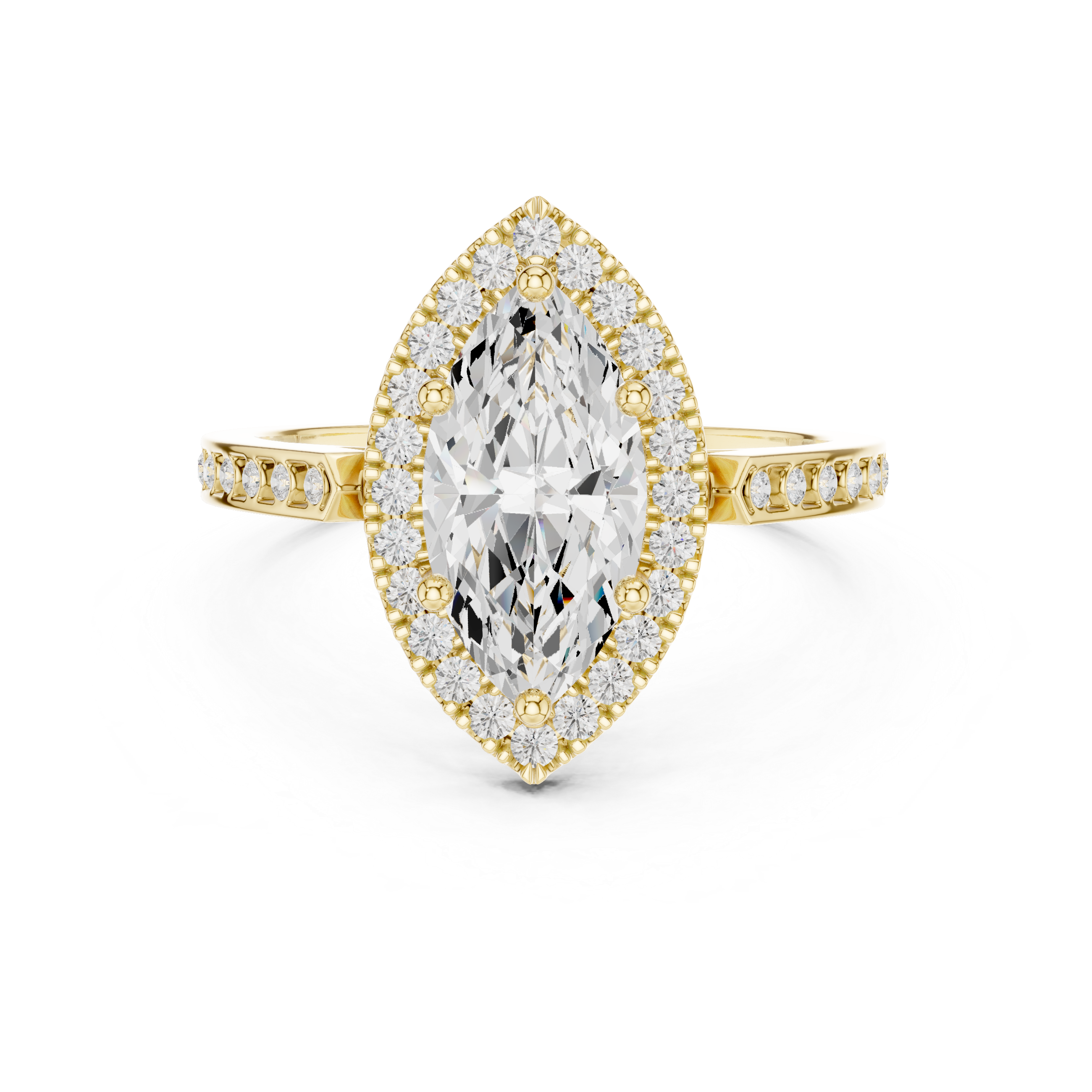 Classic Marquise Diamond Halo Ring With Pavé Band