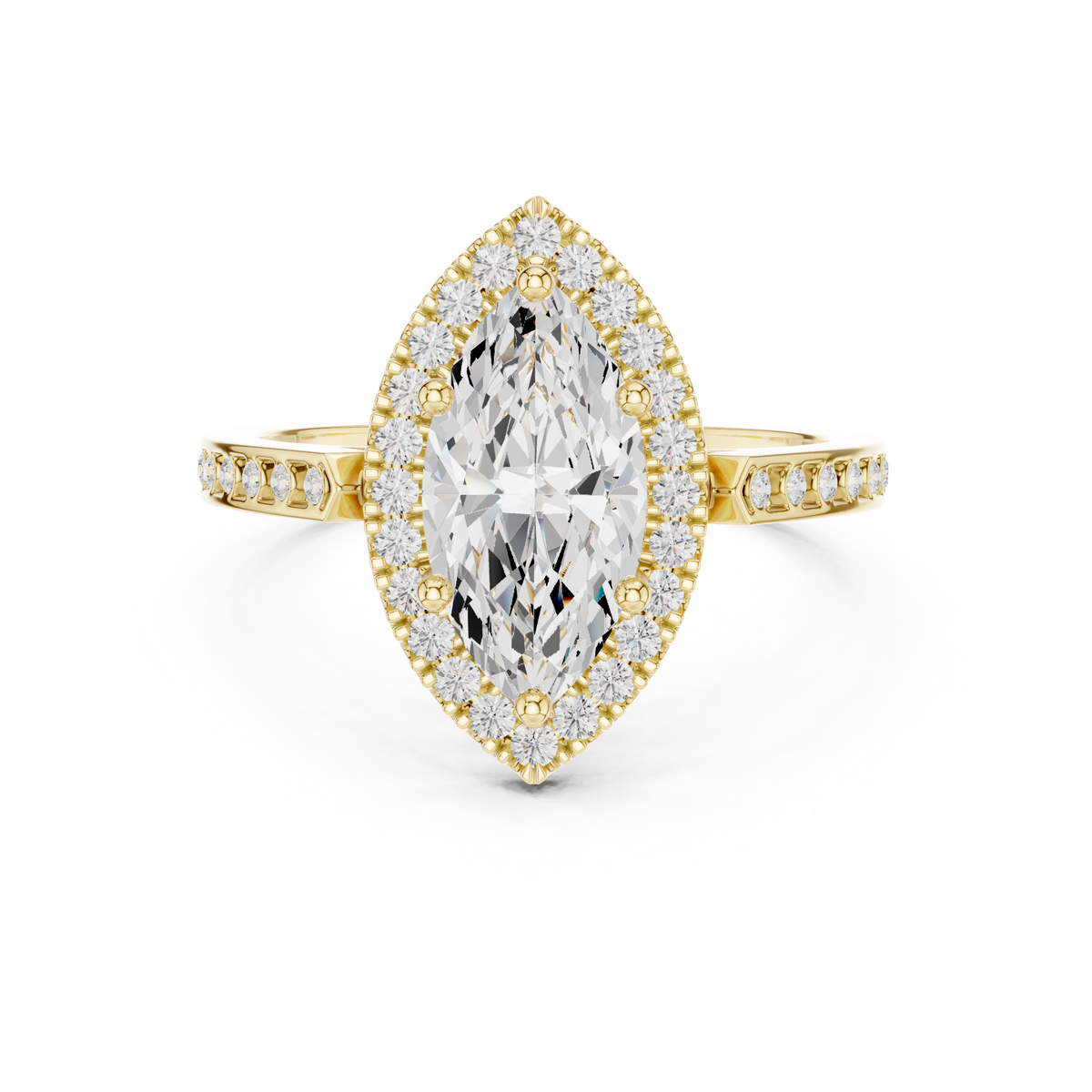 Classic Marquise Diamond Halo Ring With Pavé Band