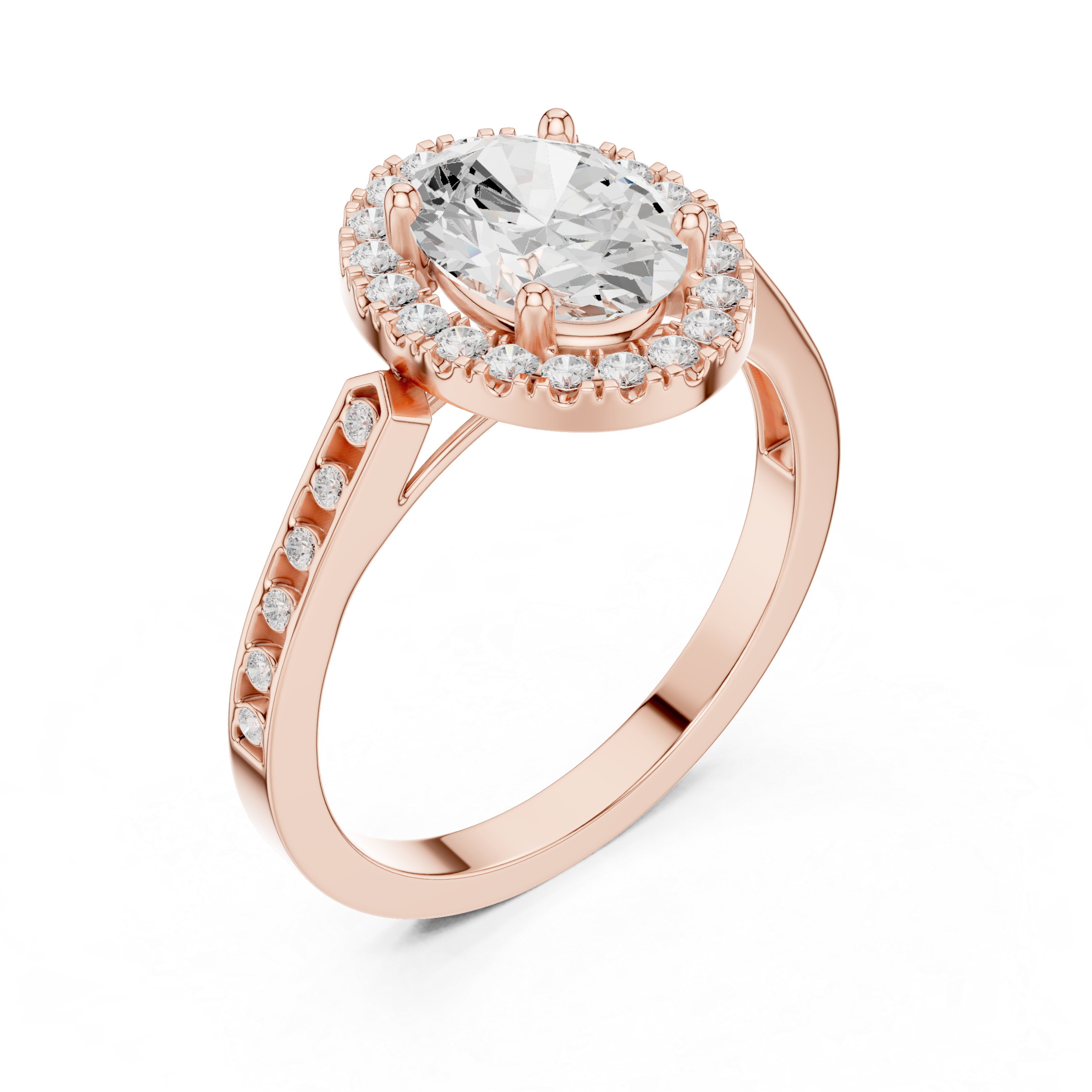 Classic Oval Diamond Halo Ring With Pavé Band
