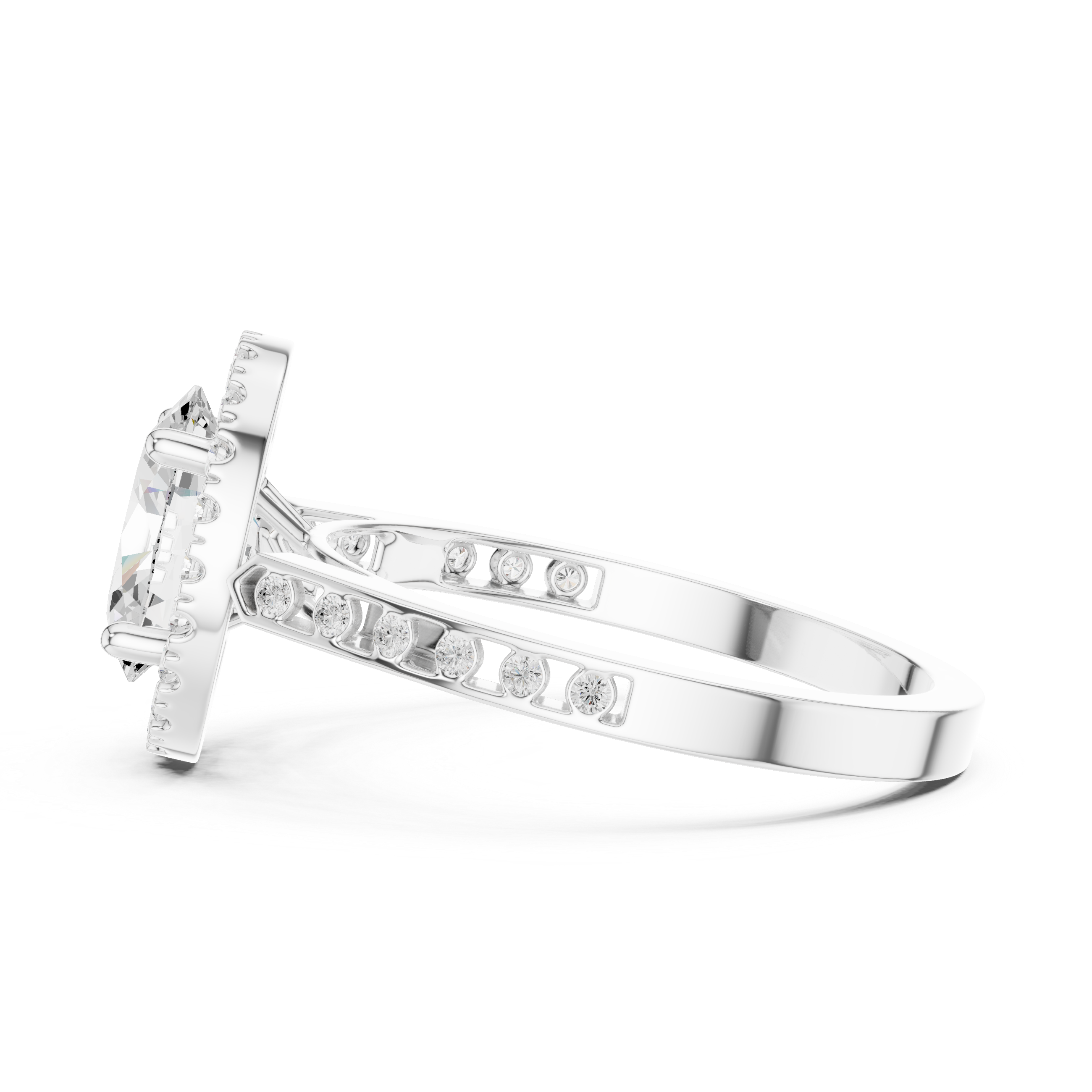Classic Oval Diamond Halo Ring With Pavé Band