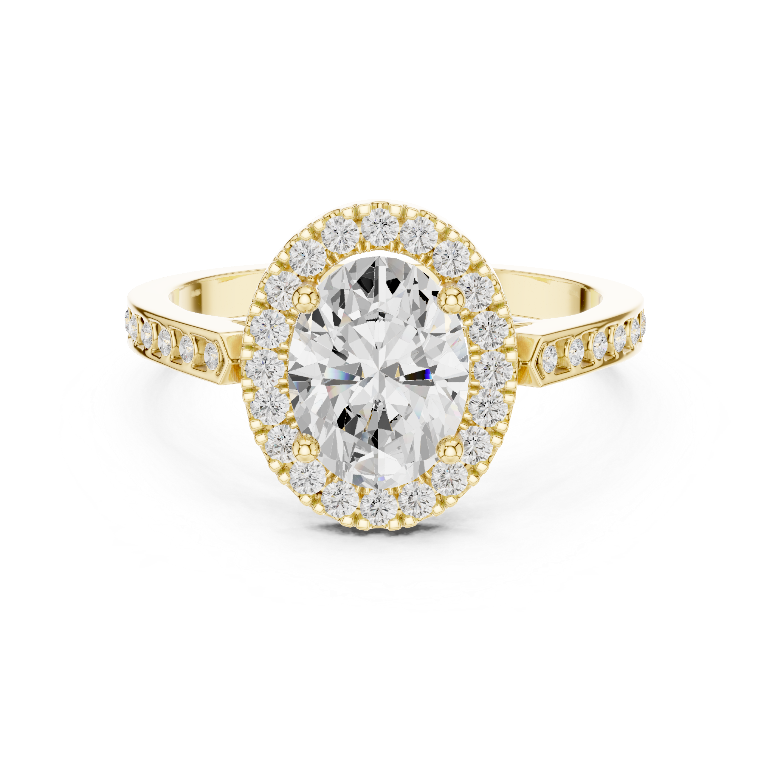 Classic Oval Diamond Halo Ring With Pavé Band