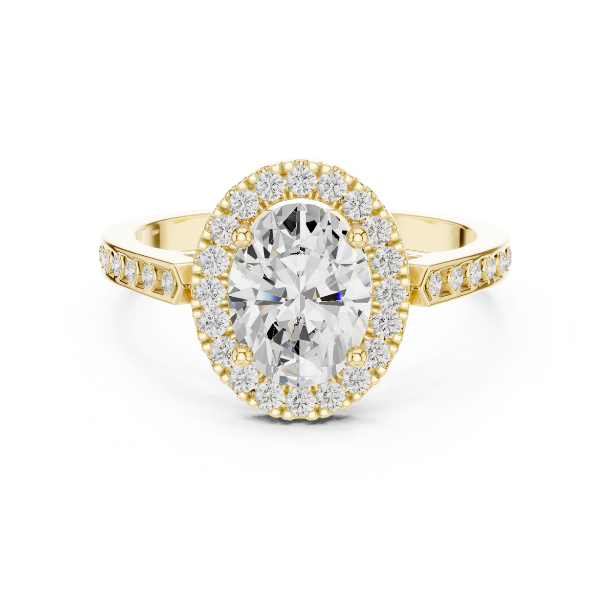 Classic Oval Diamond Halo Ring With Pavé Band
