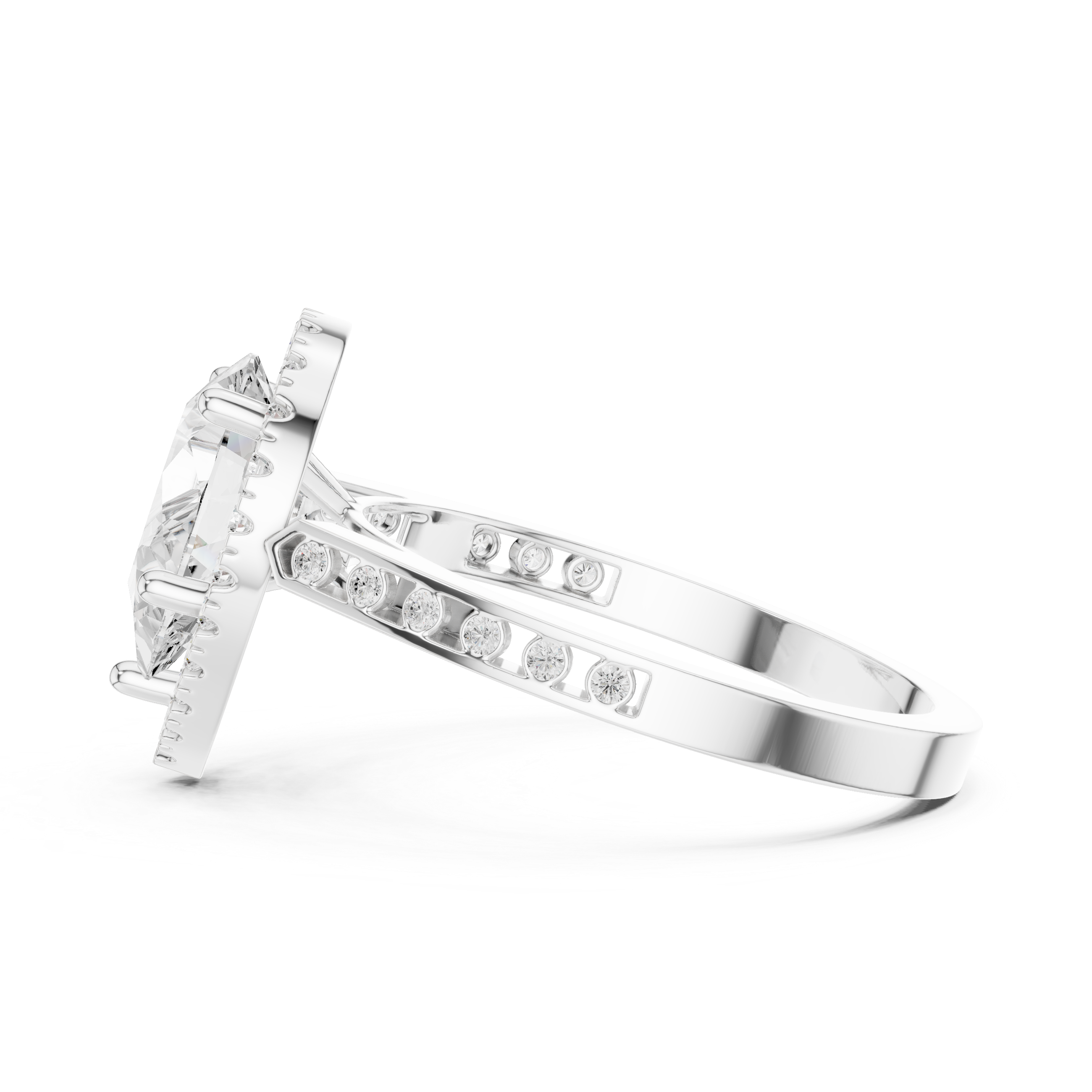 Classic Pear Diamond Halo Ring With Pavé Band
