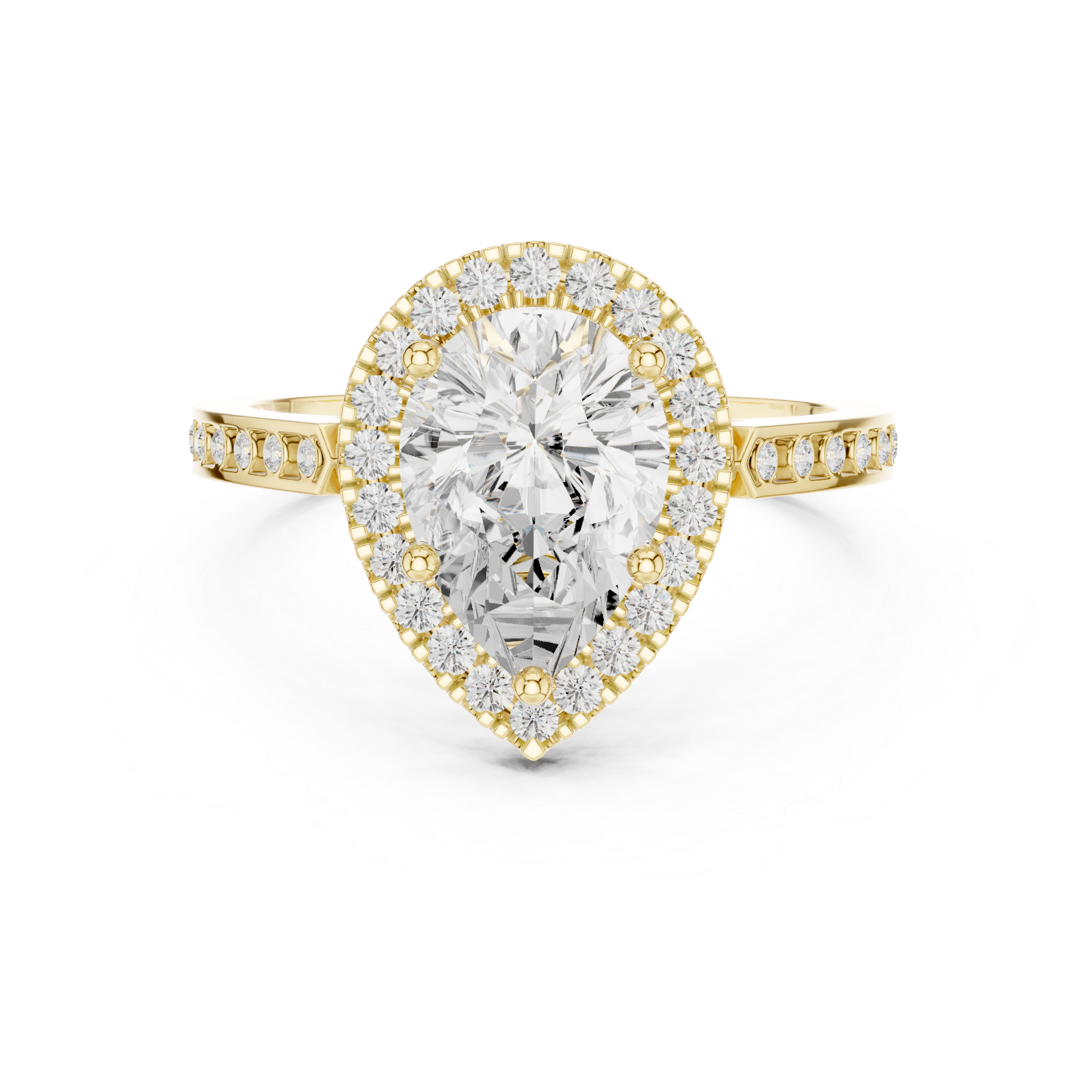 Classic Pear Diamond Halo Ring With Pavé Band