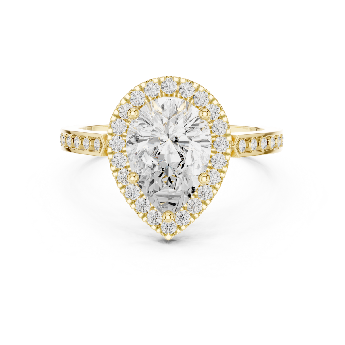 Classic Pear Diamond Halo Ring With Pavé Band