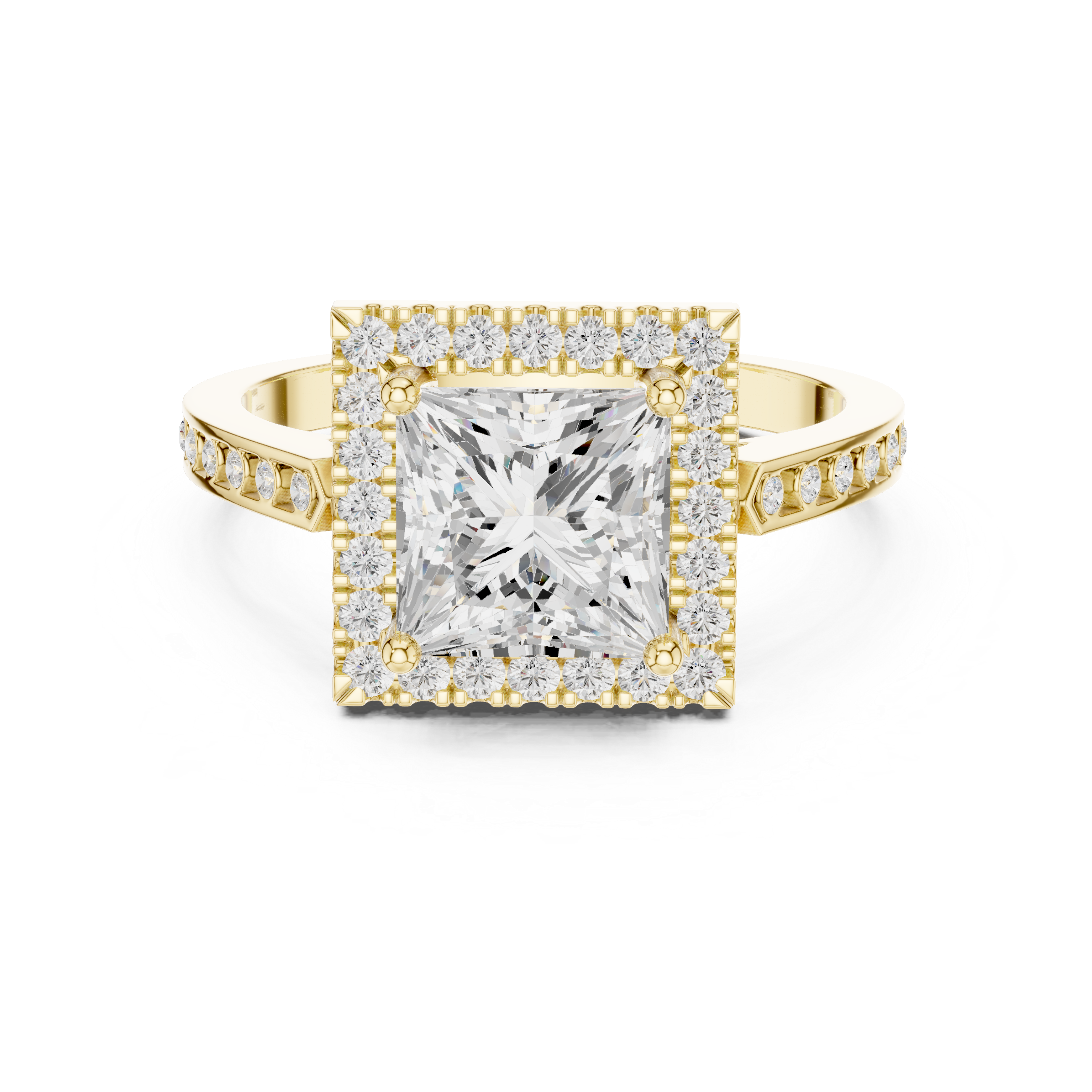 Classic Princess Diamond Halo Ring With Pavé Band