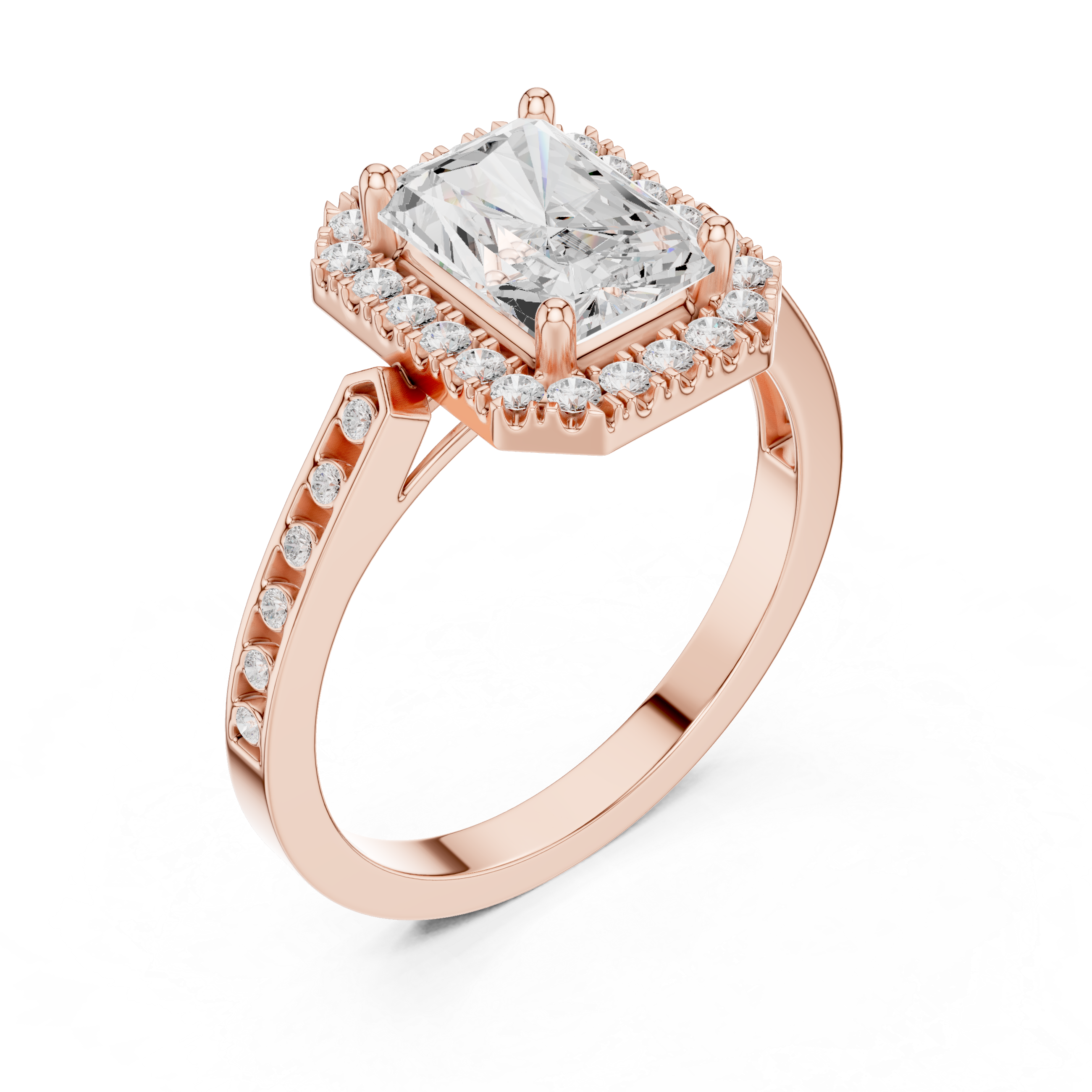 Classic Radiant Diamond Halo Ring With Pavé Band