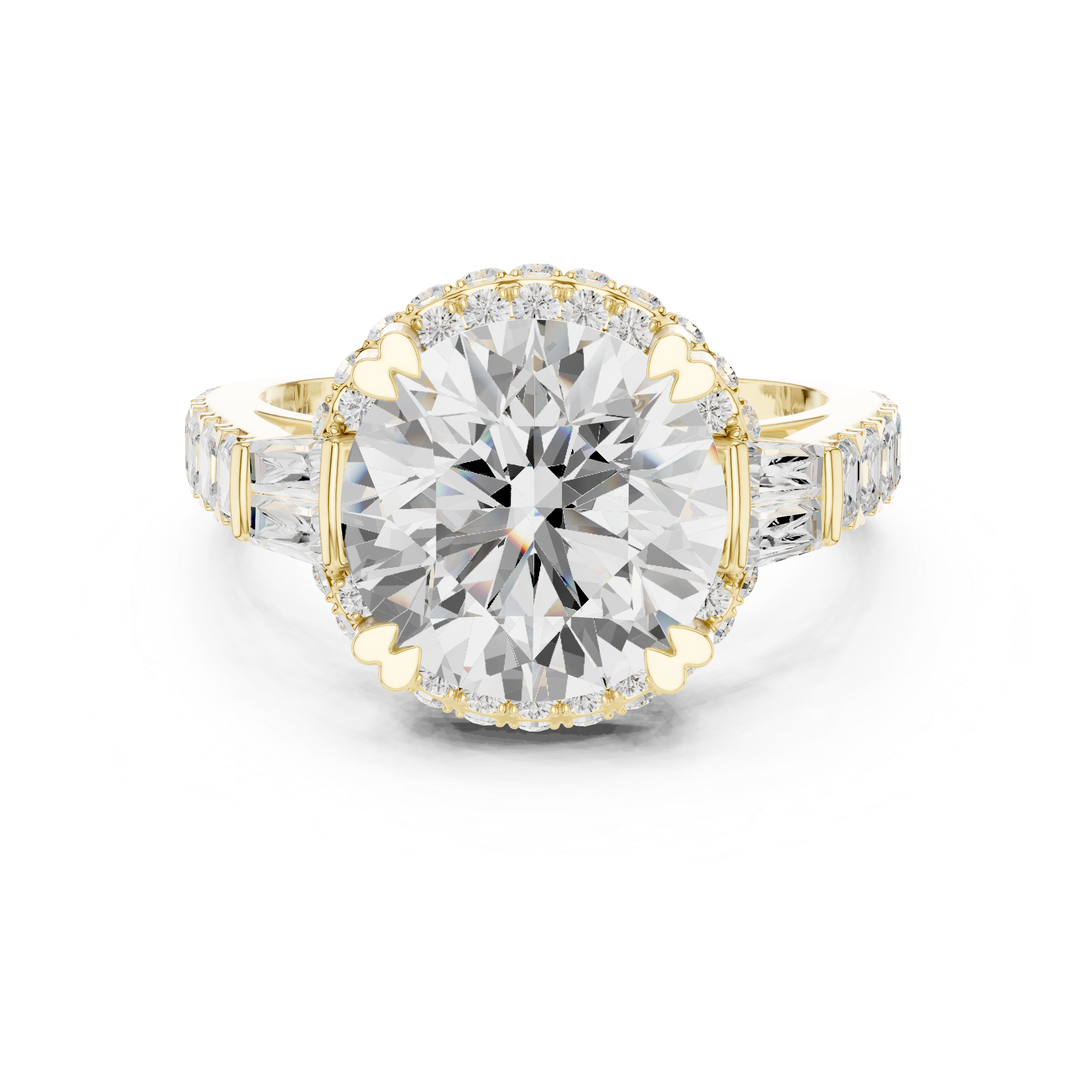 Round Hidden Halo Ring with Side Baguette & Asscher Accents