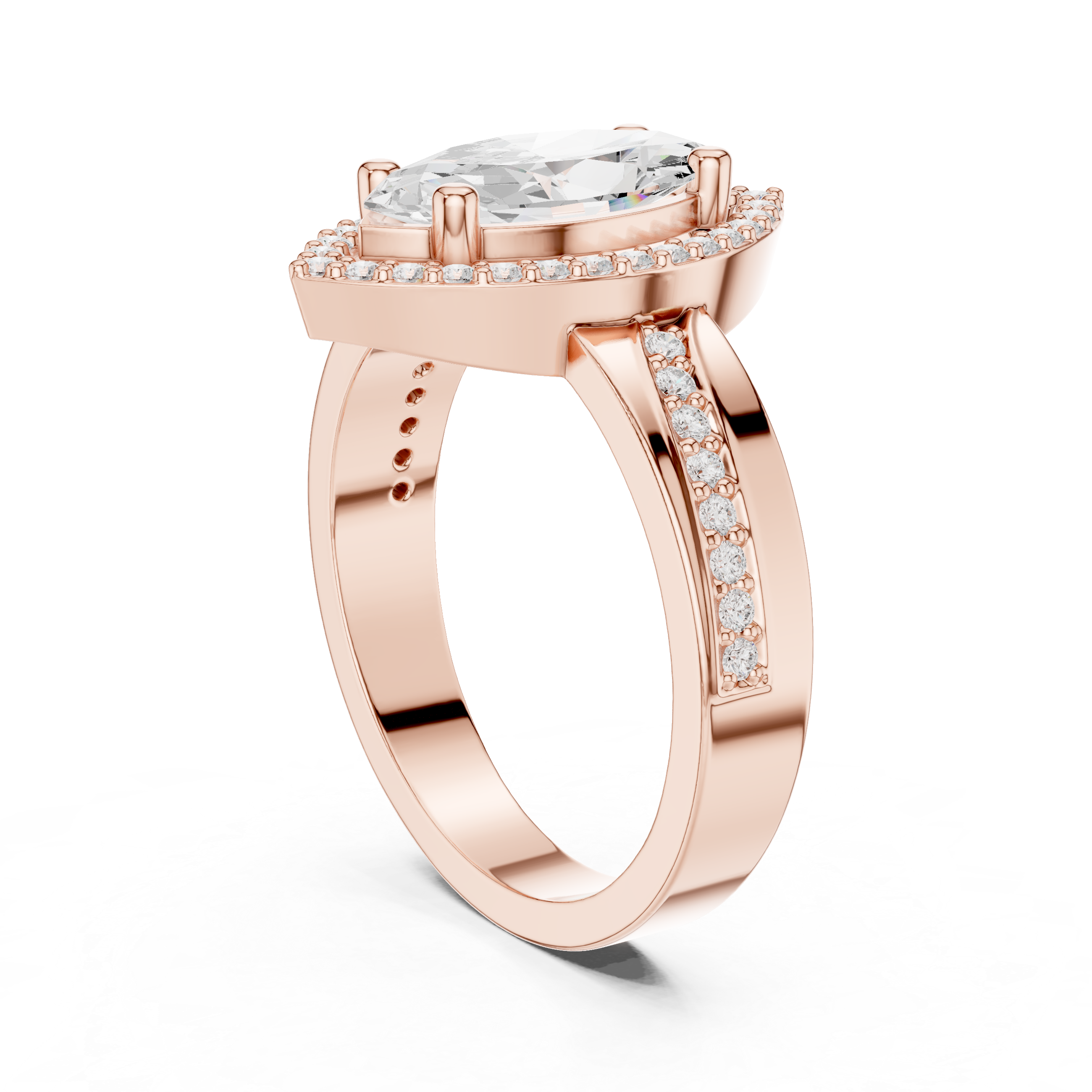 Marquise Cut Halo Channel Set Bridal Ring