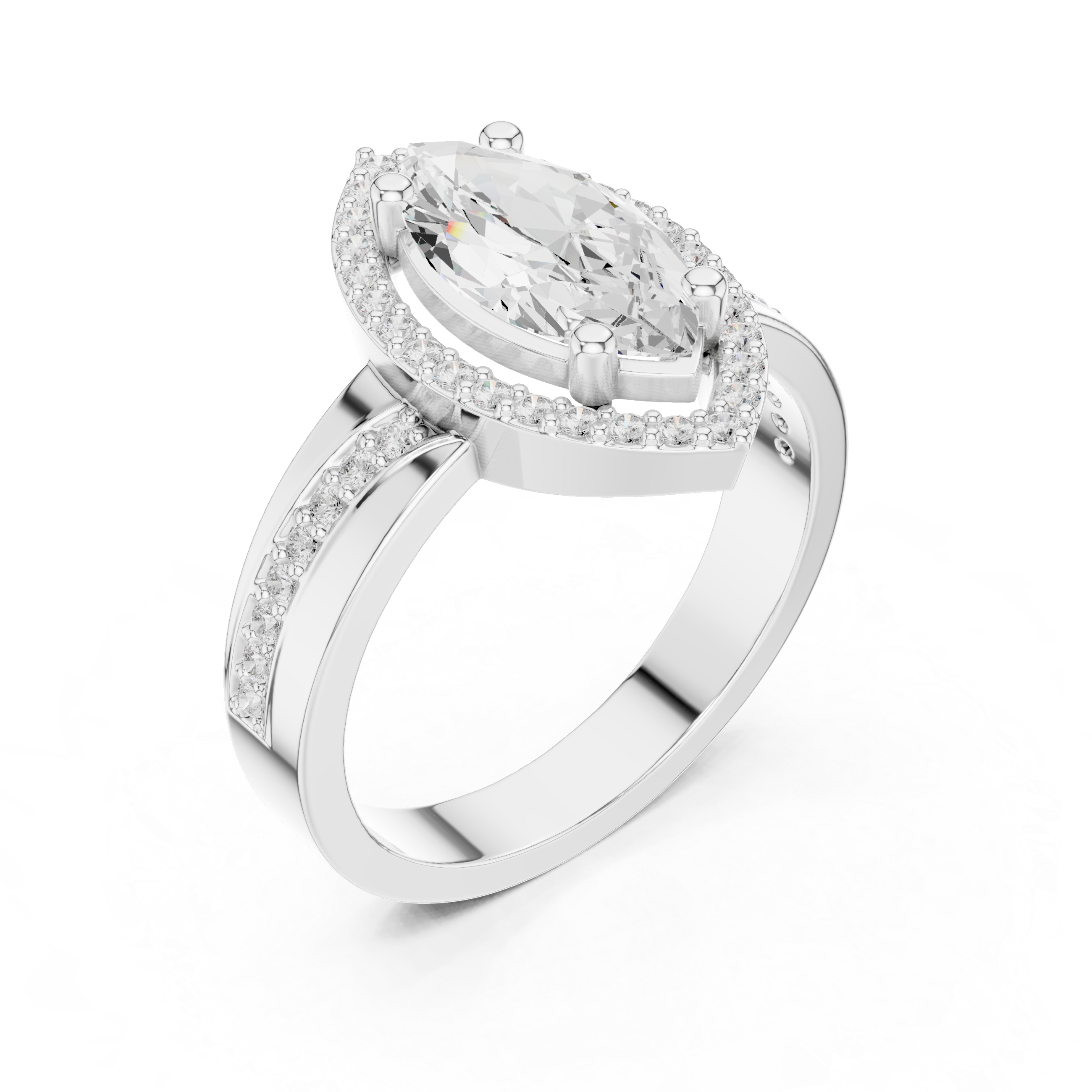Marquise Cut Halo Channel Set Bridal Ring