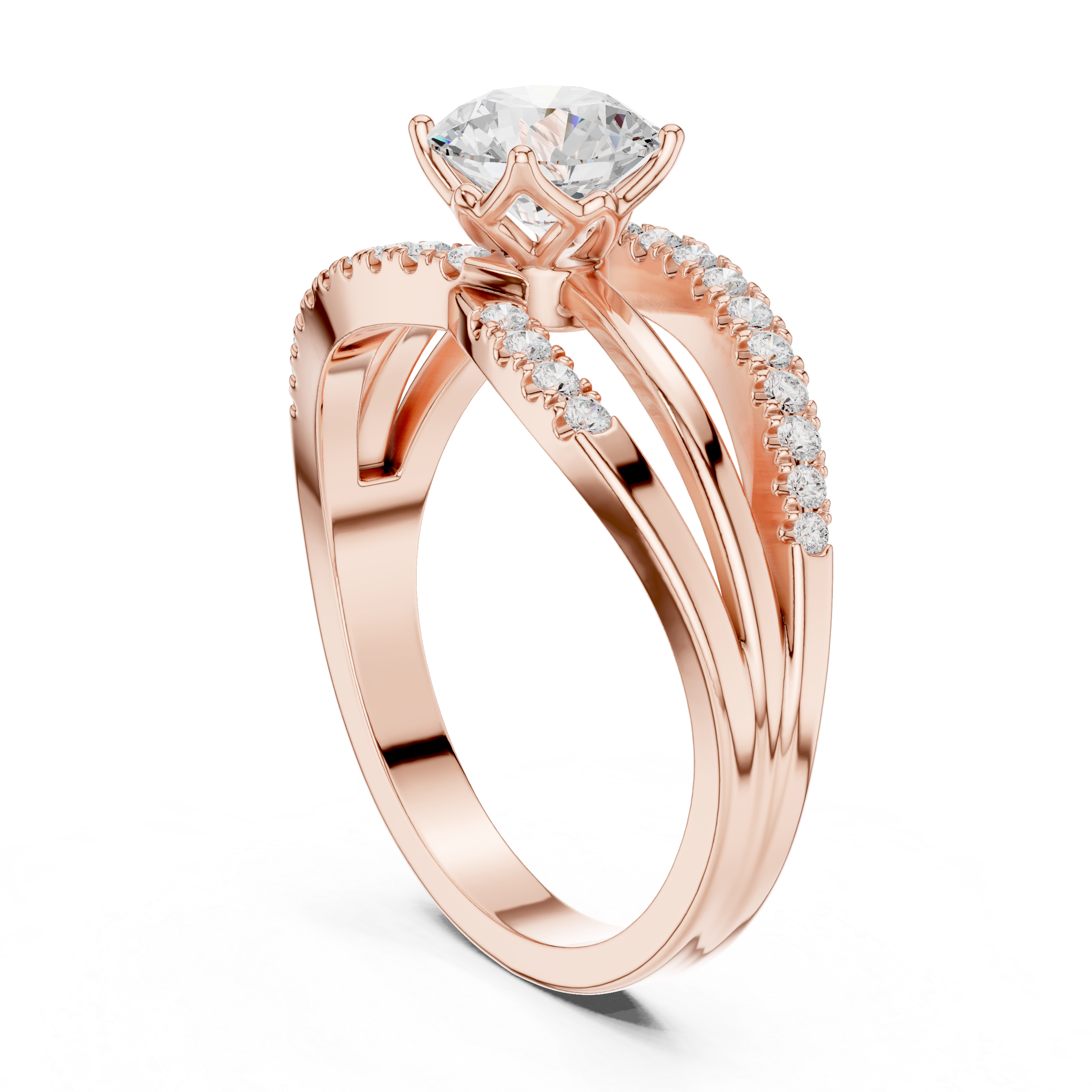 Round Cut Diamond Triple Band Crossover Ring