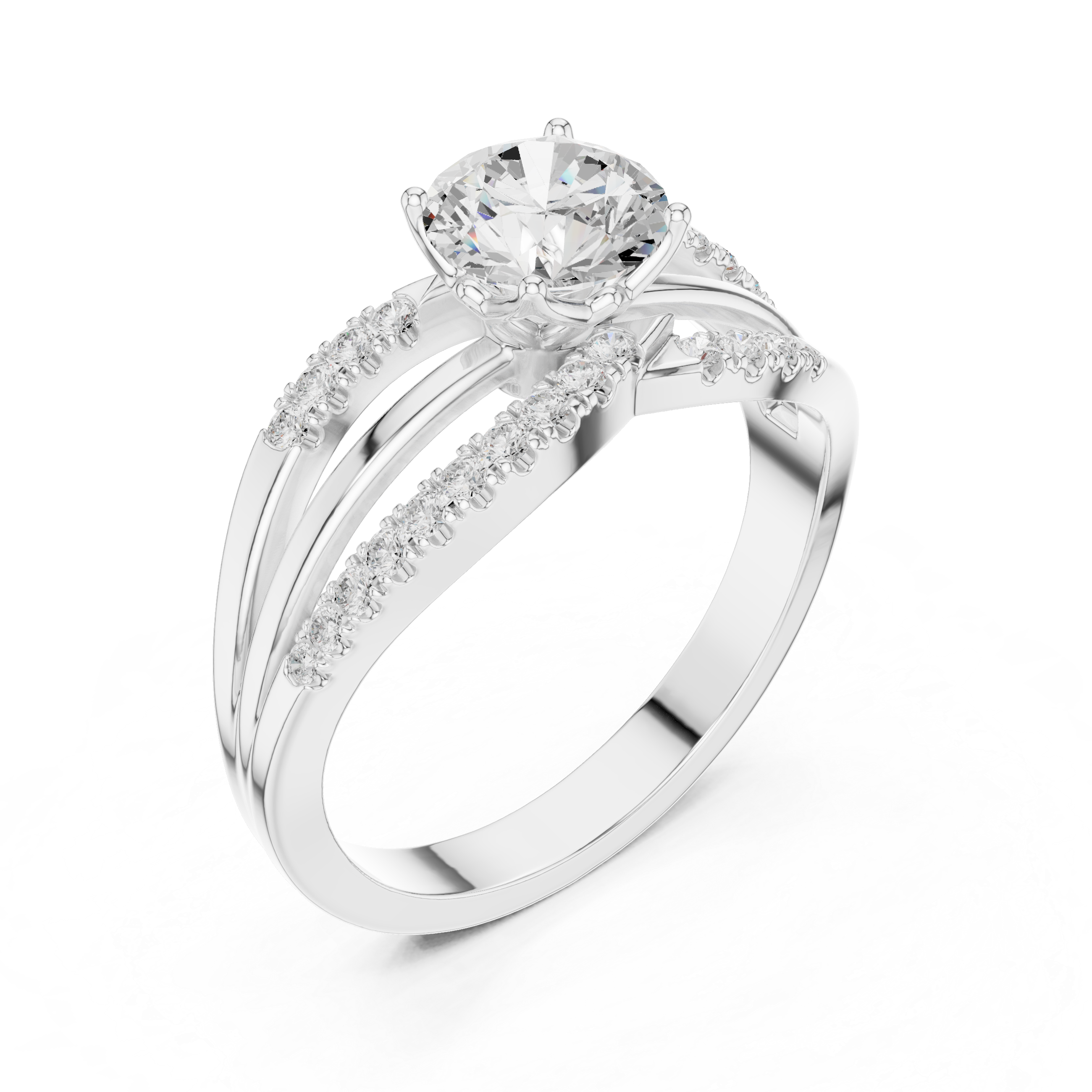 Round Cut Diamond Triple Band Crossover Ring