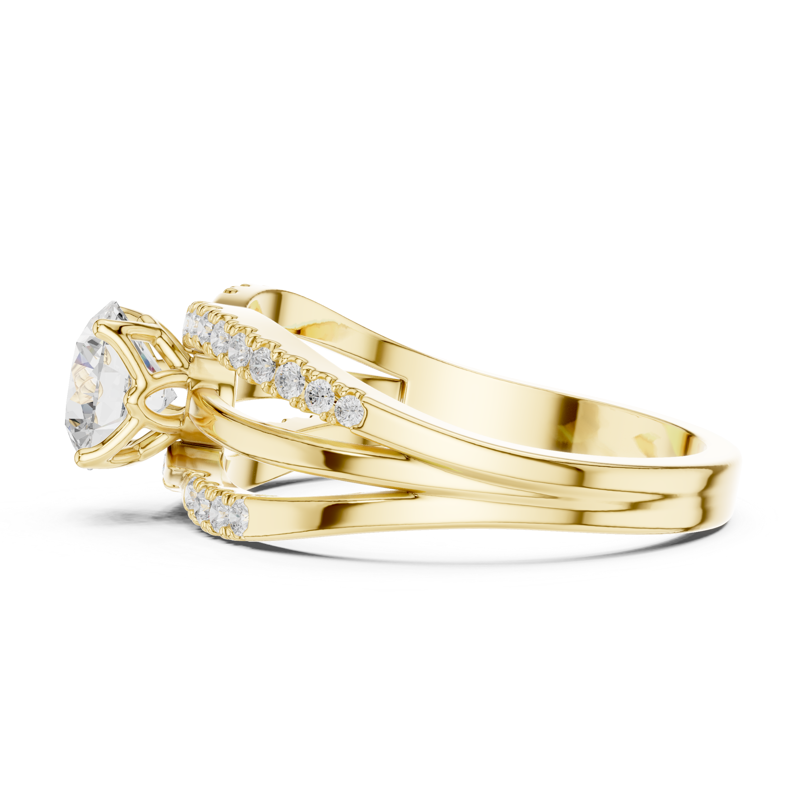 Round Cut Diamond Triple Band Crossover Ring