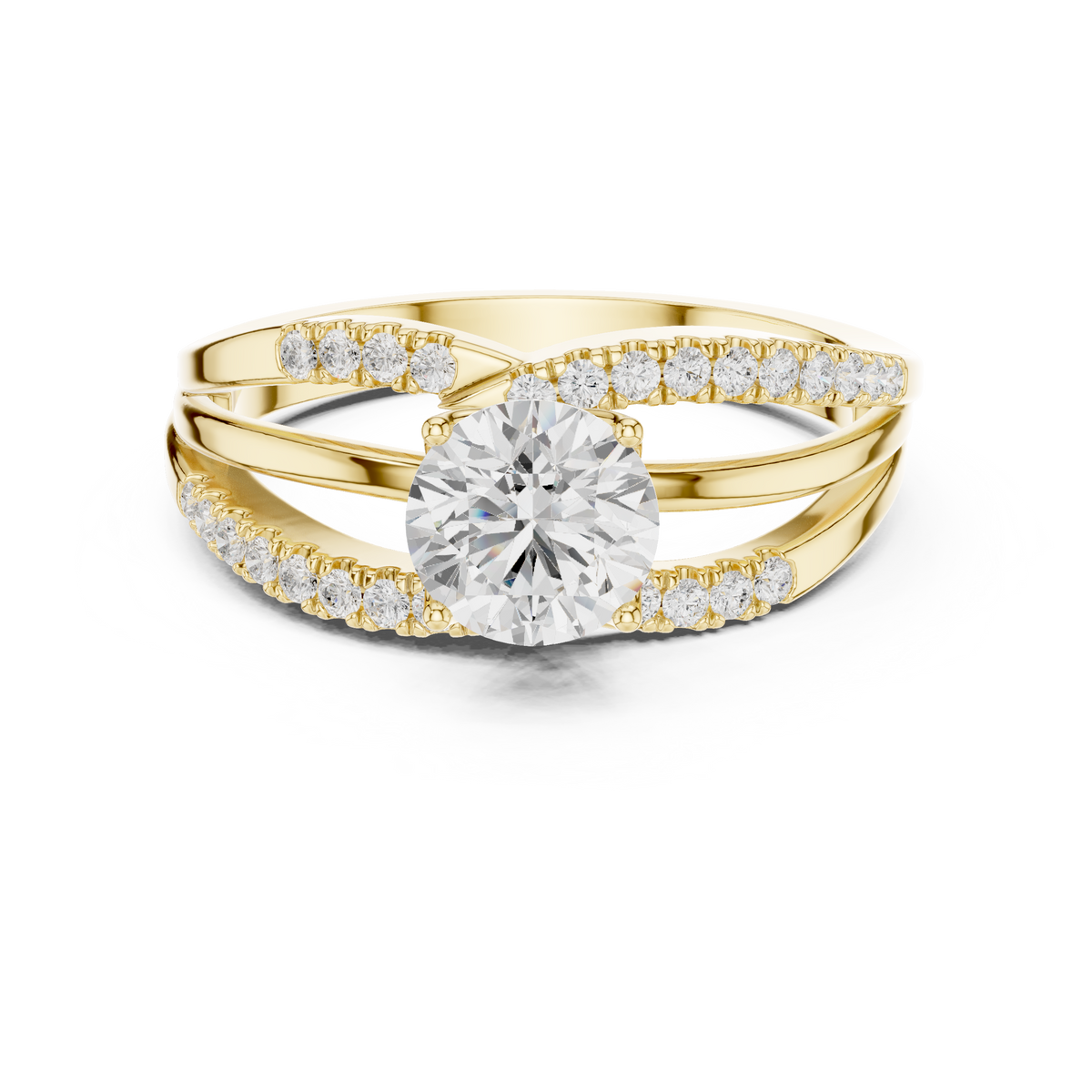Round Cut Diamond Triple Band Crossover Ring