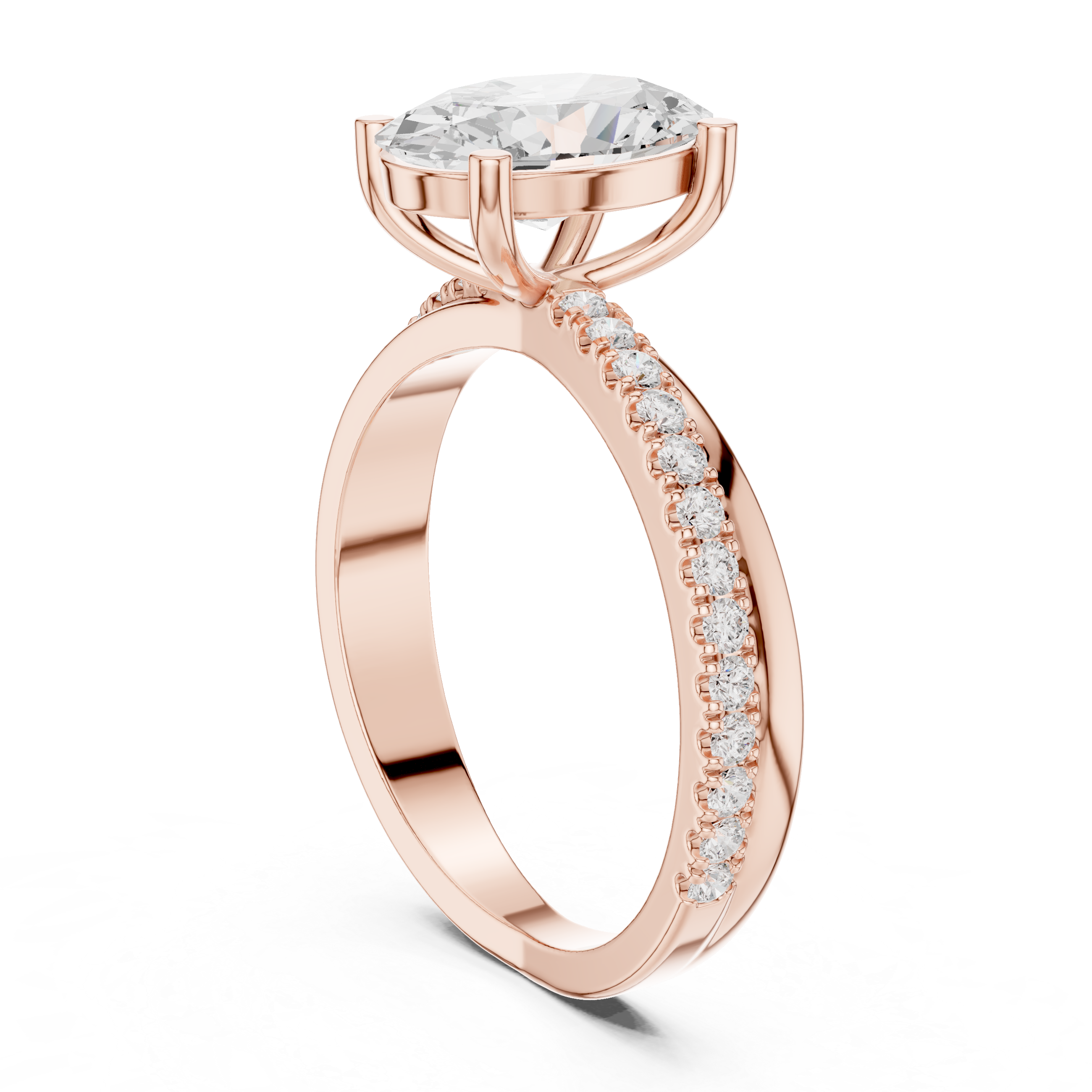 Oval Cut Diamond Twisted Pave Engagement Ring