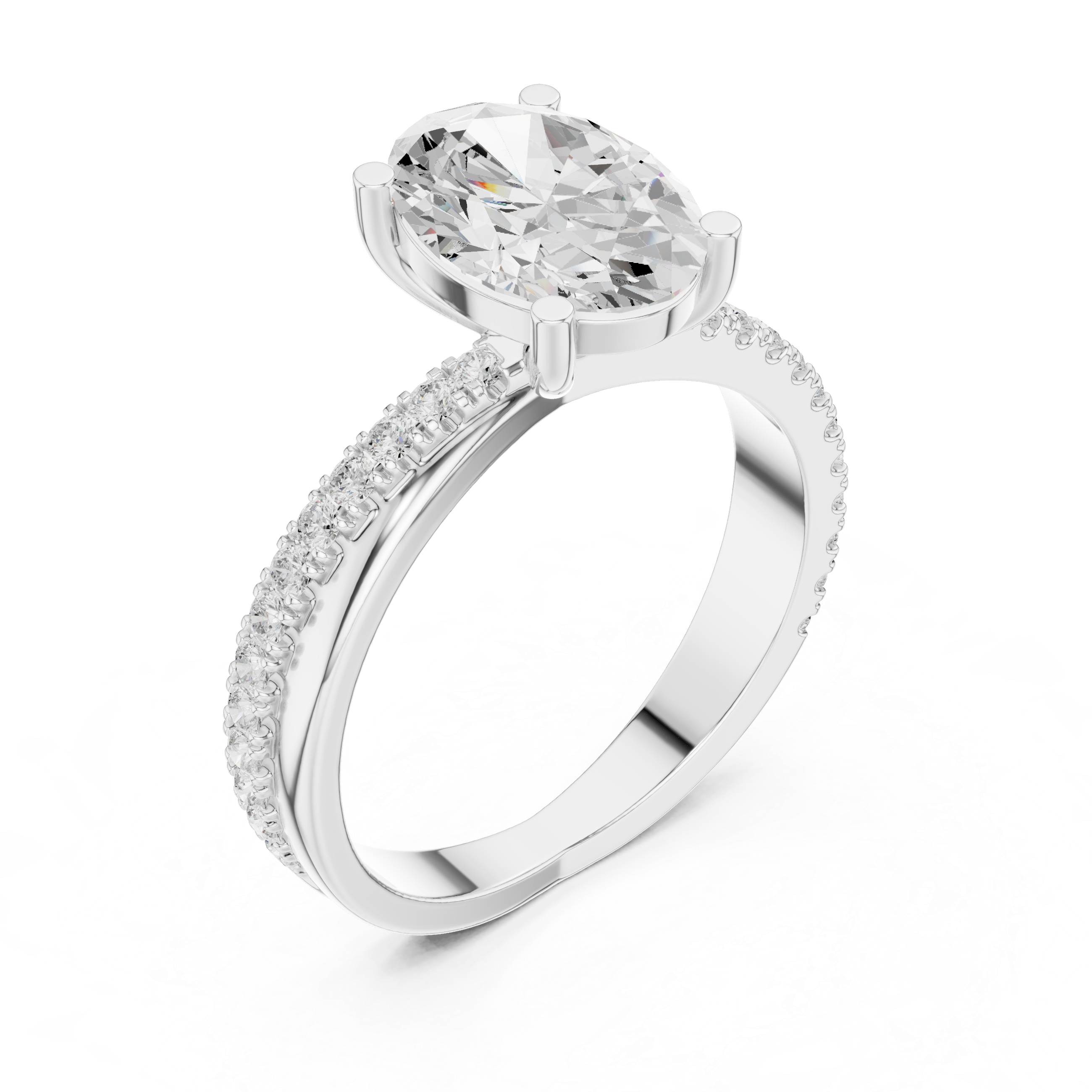 Oval Cut Diamond Twisted Pave Engagement Ring