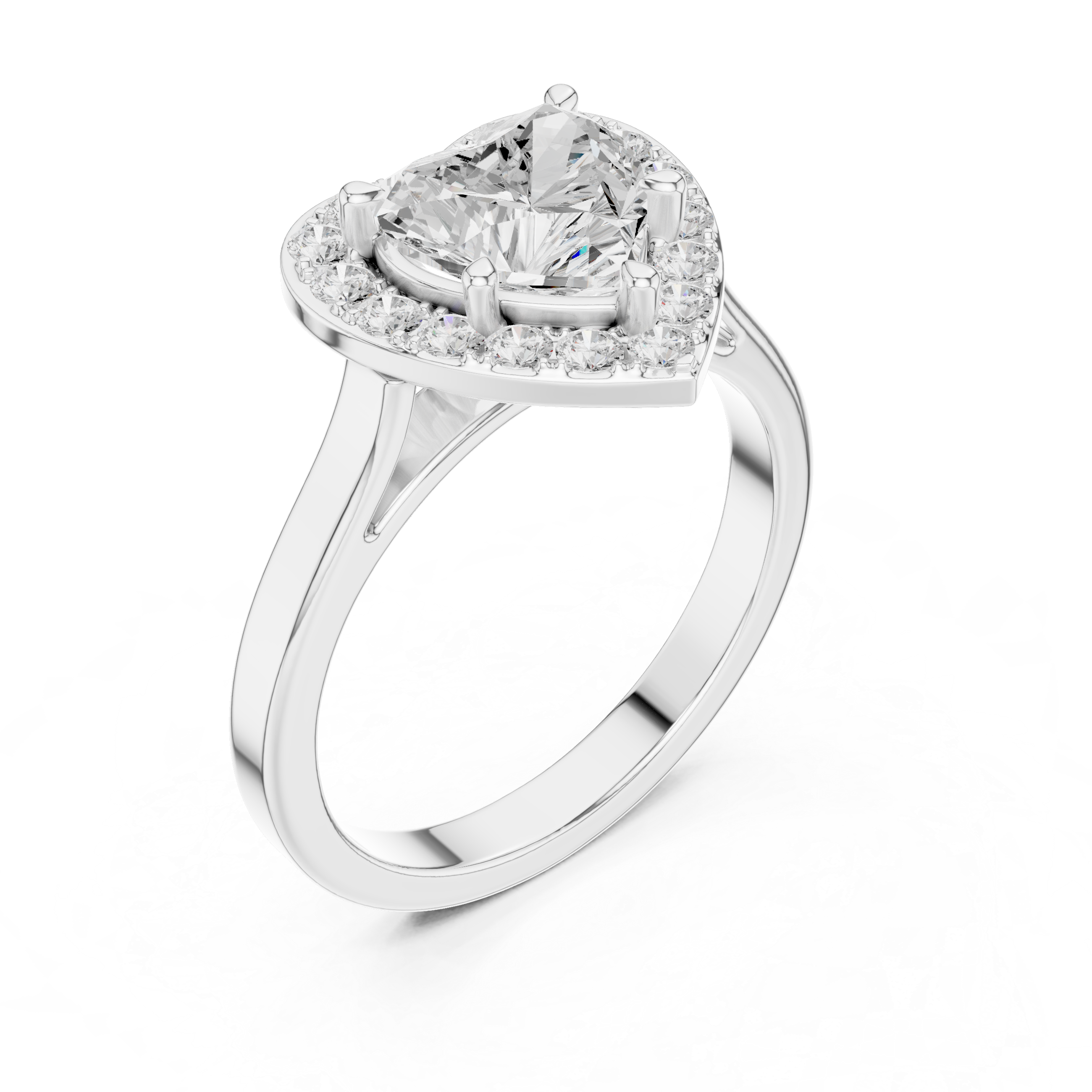 Cathedral Style Heart Shape Halo Diamond Ring