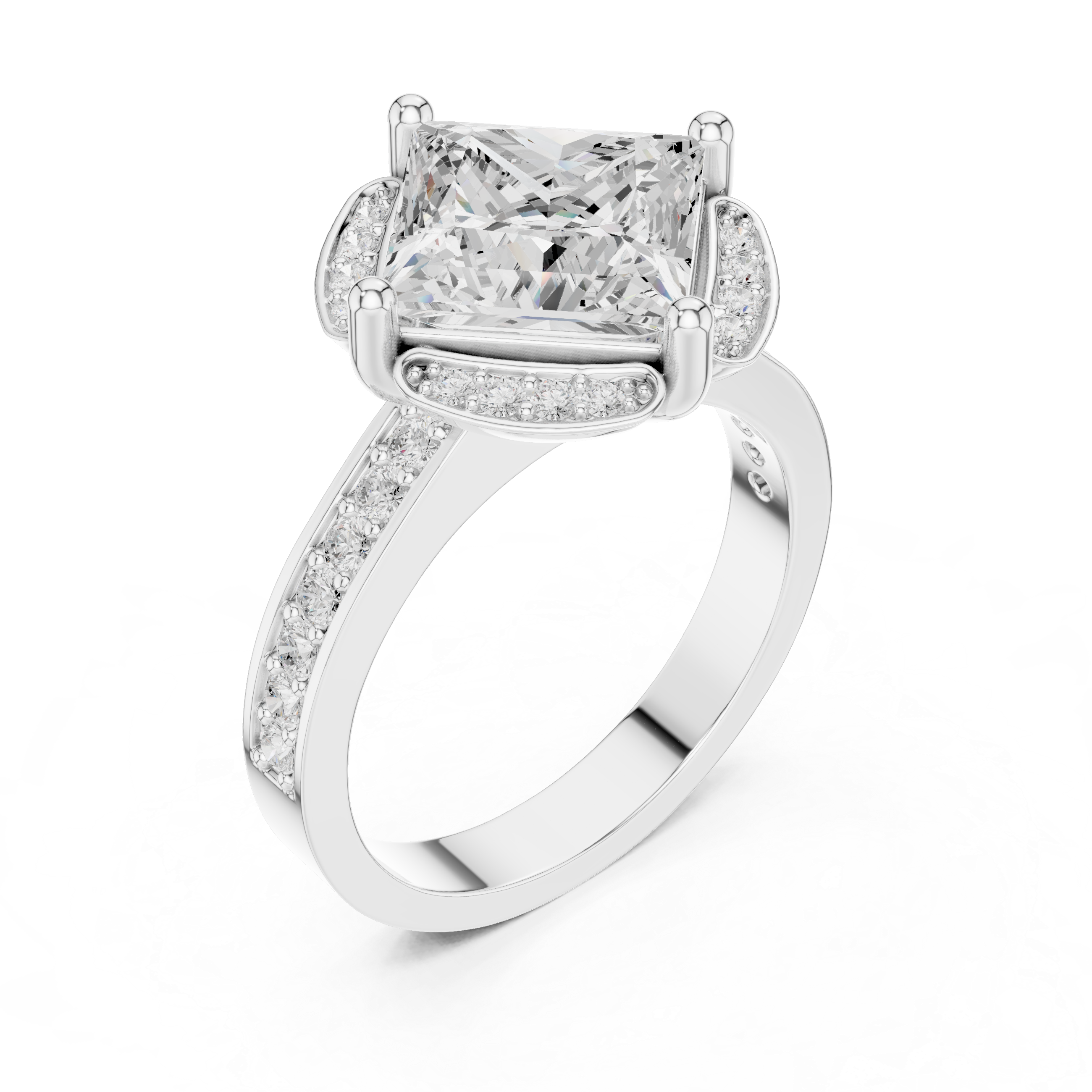 Princess Cut Halo Diamond Channel Set Engagement Ring