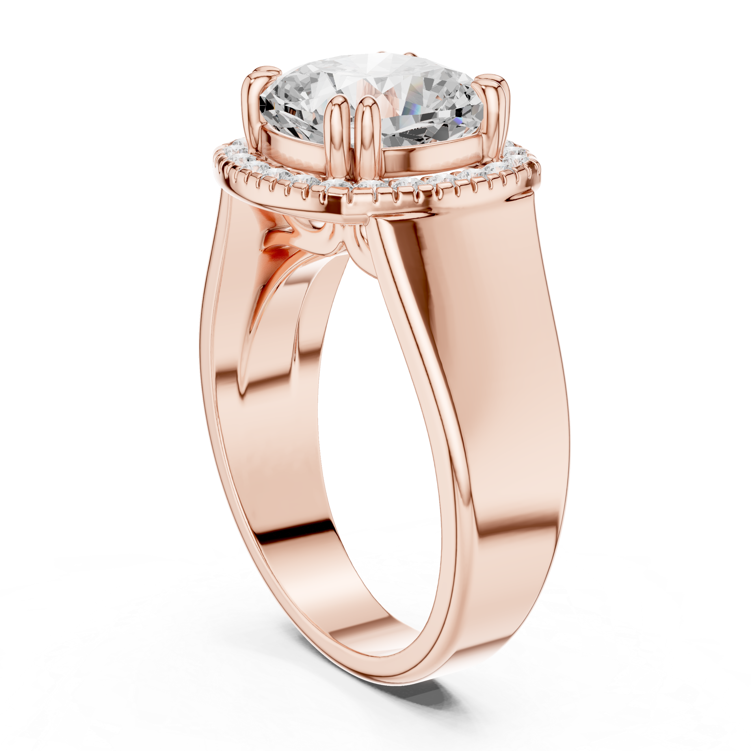 Cushion Cut Halo Wide Band Statement Ring