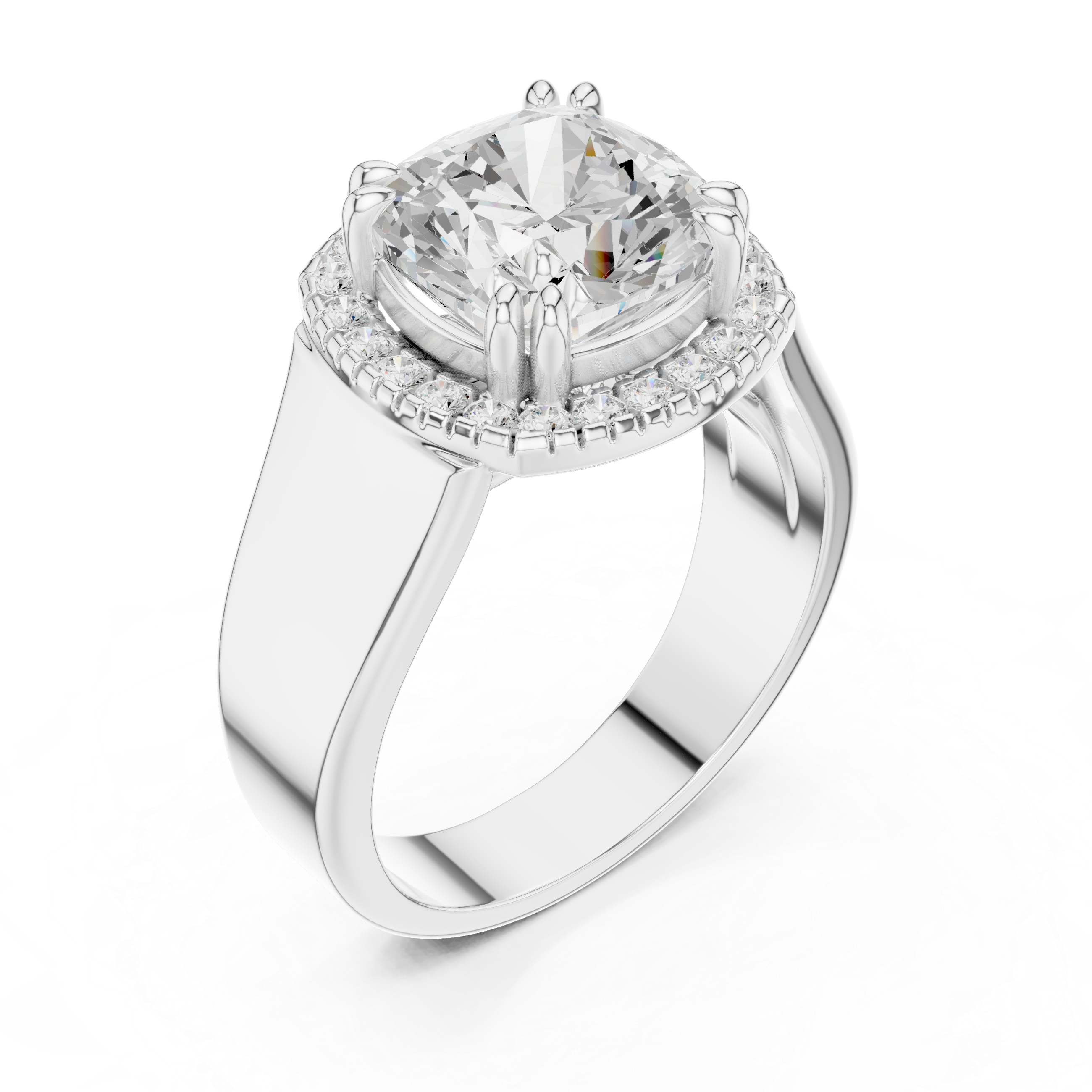 Cushion Cut Halo Wide Band Statement Ring