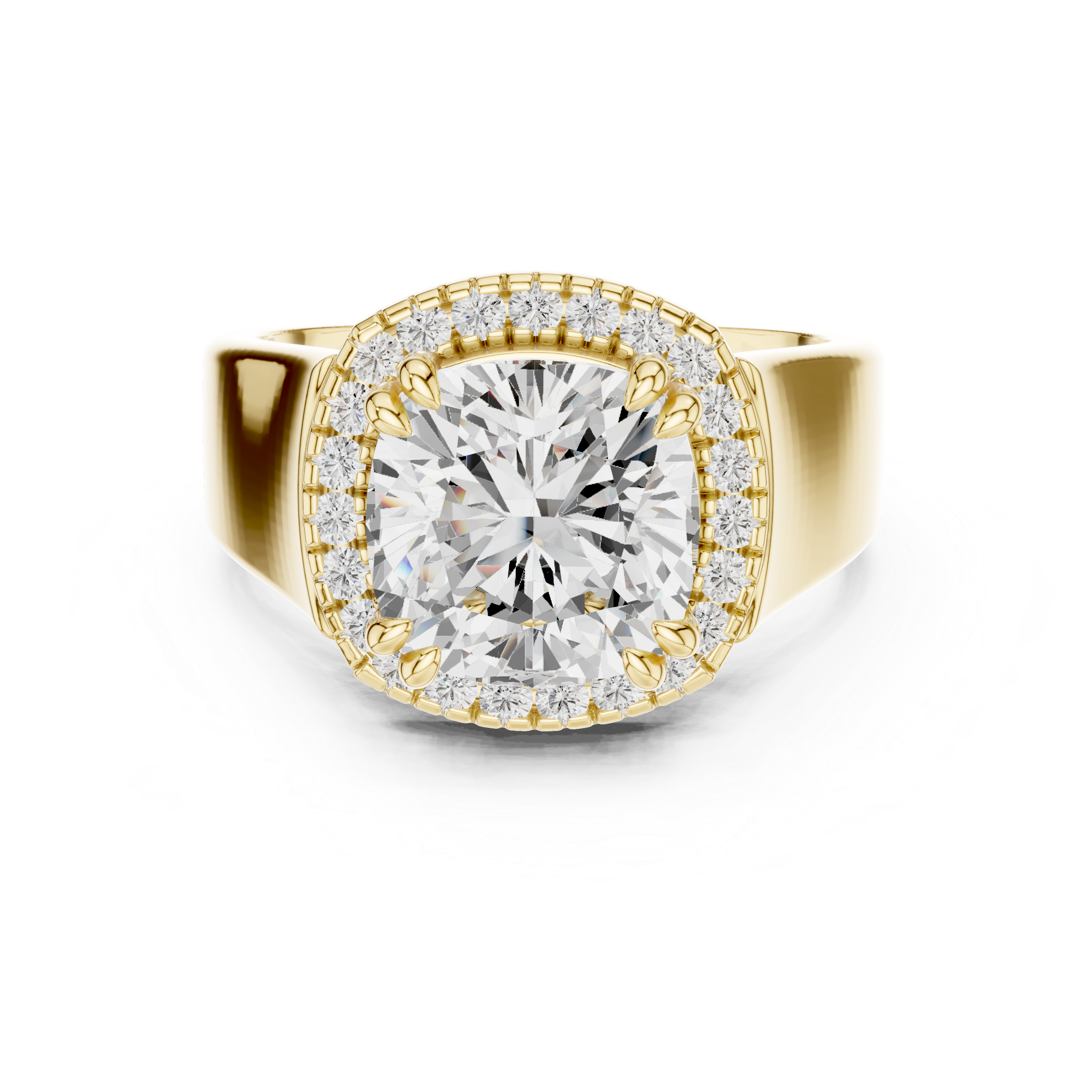 Cushion Cut Halo Wide Band Statement Ring