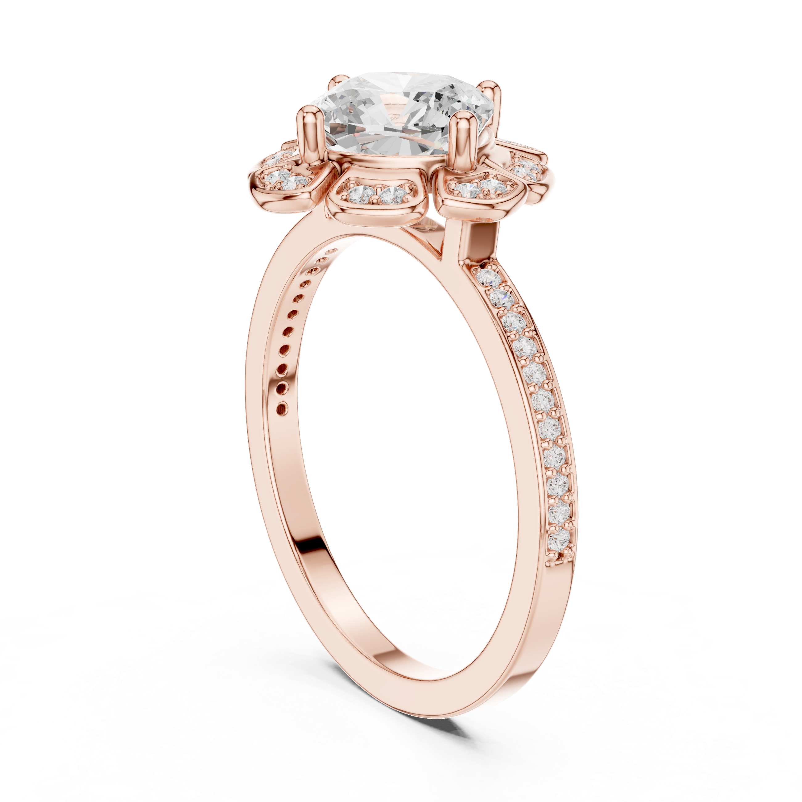 Cushion Lab Diamond Flower Shaped Halo Diamond Wedding Ring