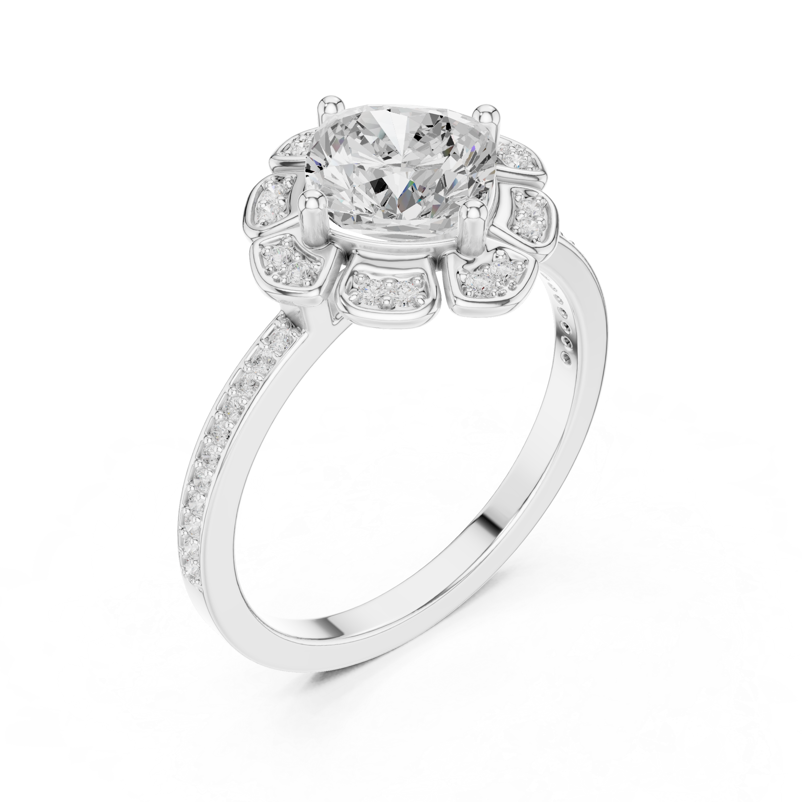 Cushion Lab Diamond Flower Shaped Halo Diamond Wedding Ring