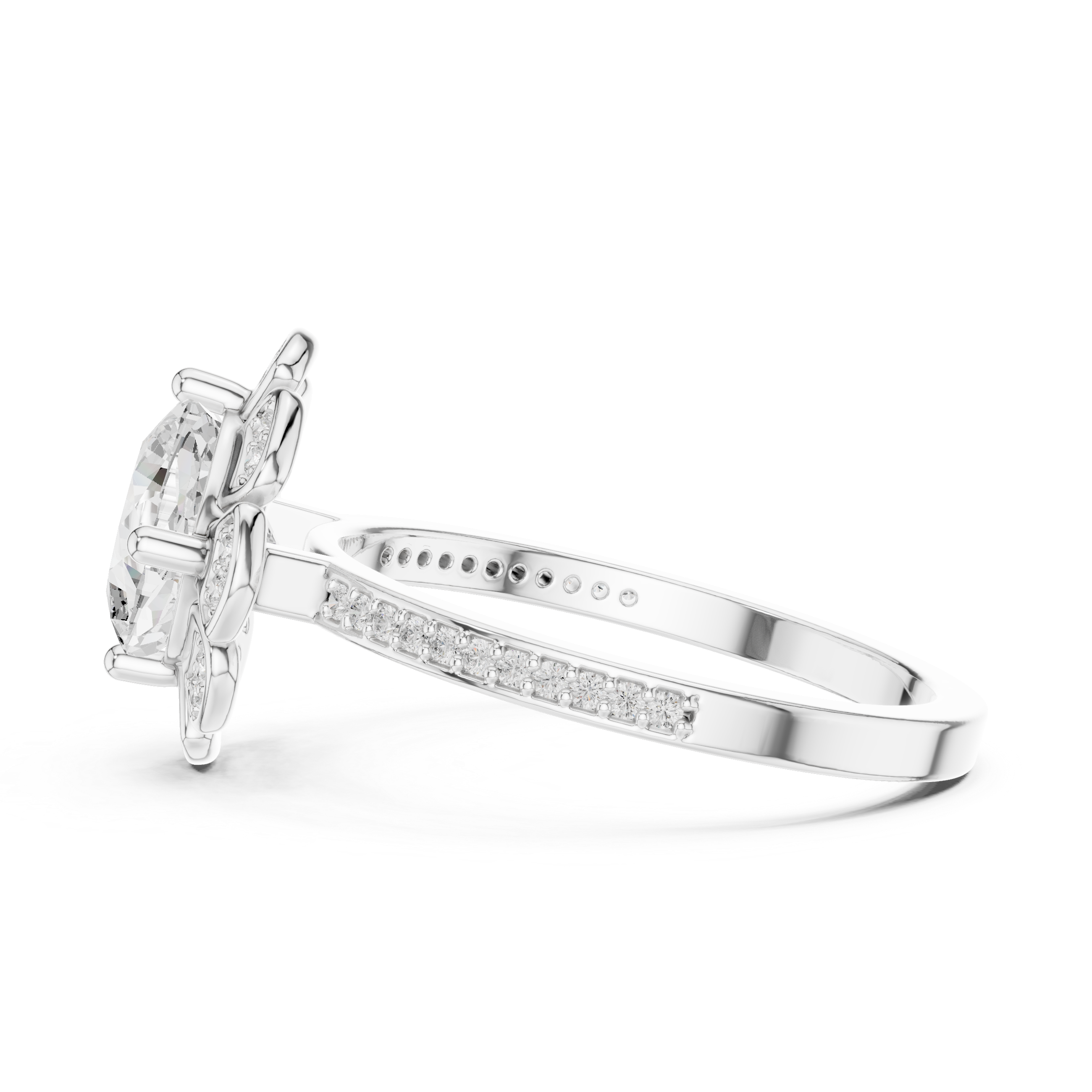 Cushion Lab Diamond Flower Shaped Halo Diamond Wedding Ring