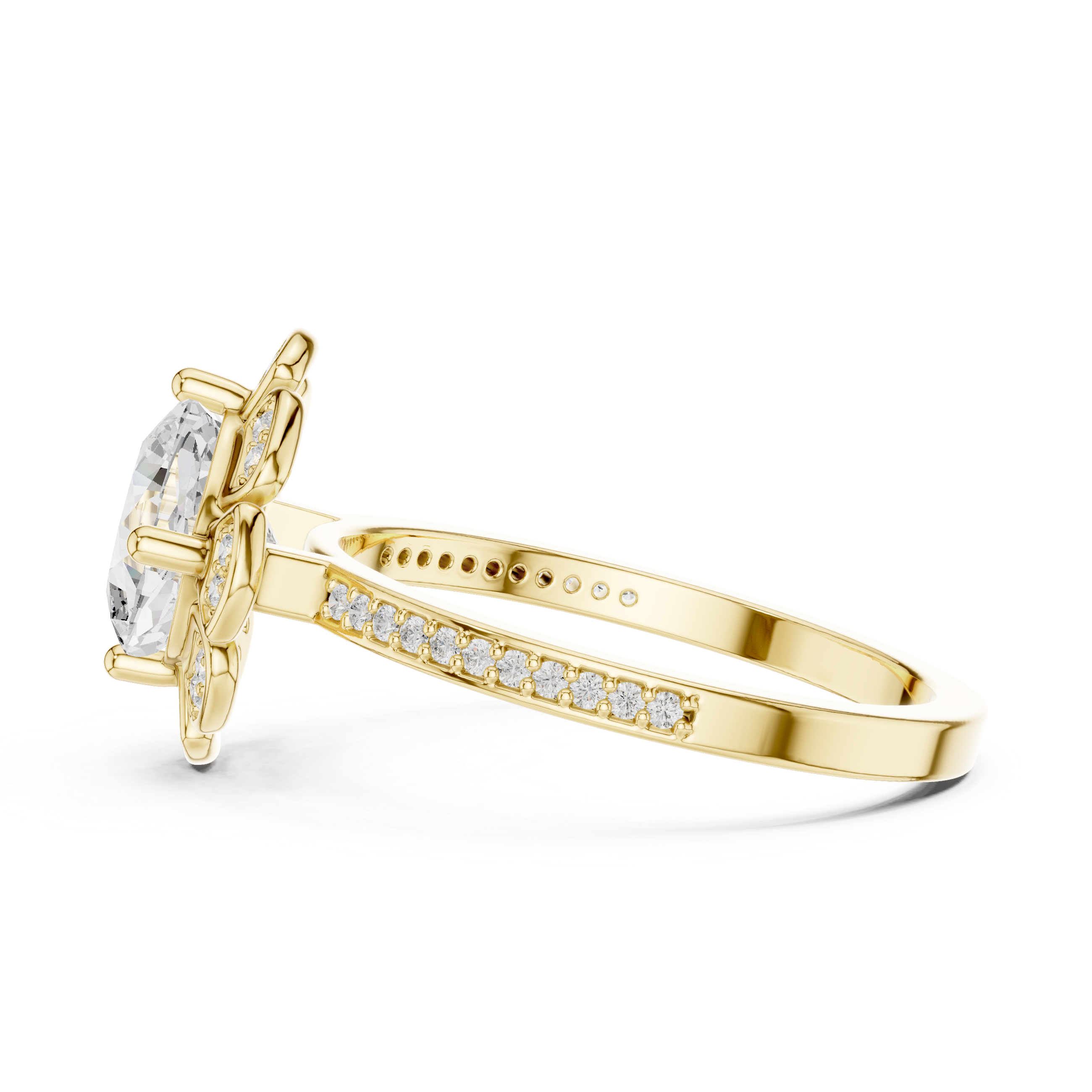 Cushion Lab Diamond Flower Shaped Halo Diamond Wedding Ring