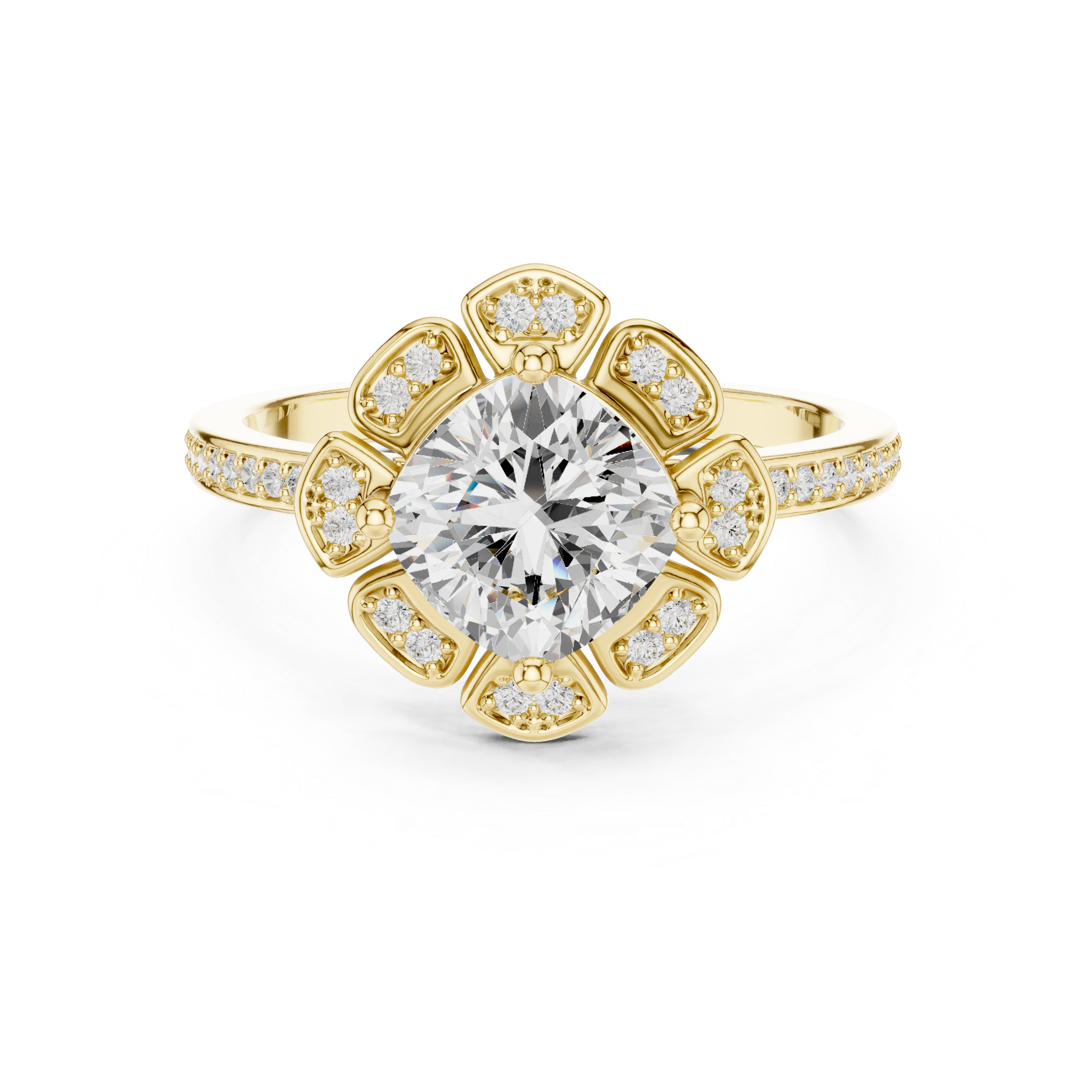 Cushion Lab Diamond Flower Shaped Halo Diamond Wedding Ring