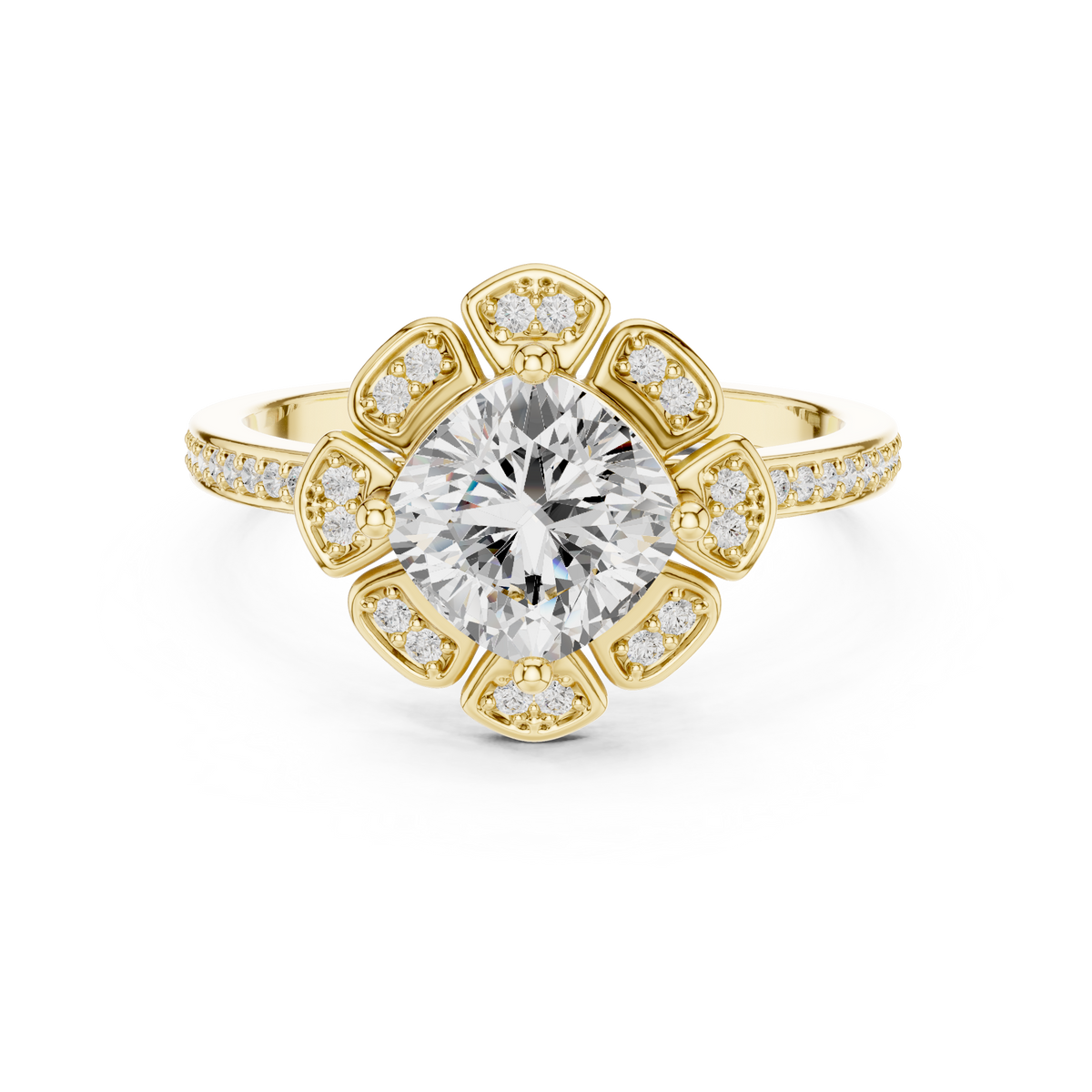 Cushion Lab Diamond Flower Shaped Halo Diamond Wedding Ring