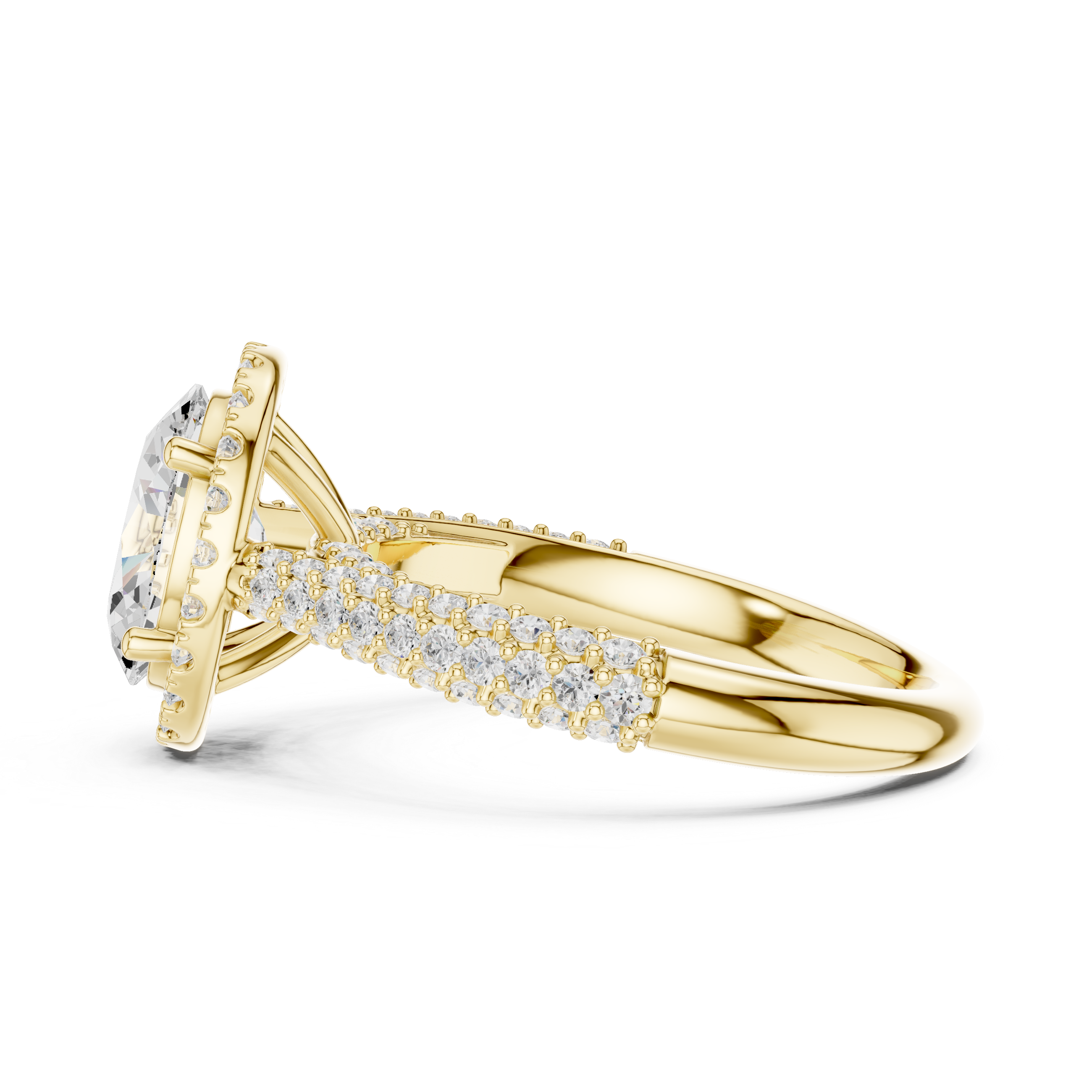 Oval Brilliant Halo Diamond Three Row Pave Set Wedding Ring