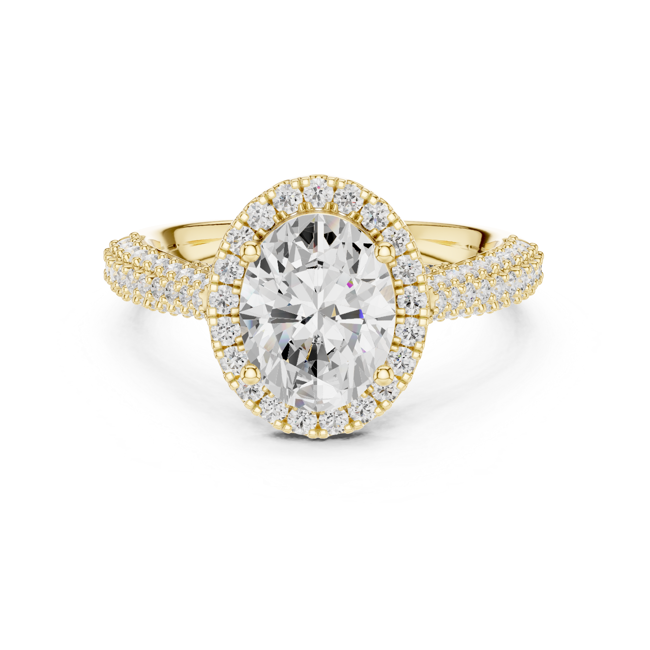 Oval Brilliant Halo Diamond Three Row Pave Set Wedding Ring