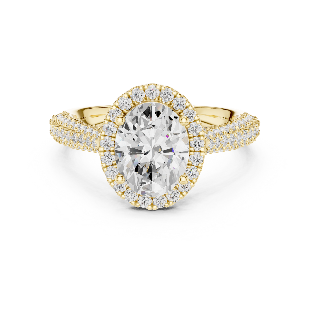 Oval Brilliant Halo Diamond Three Row Pave Set Wedding Ring