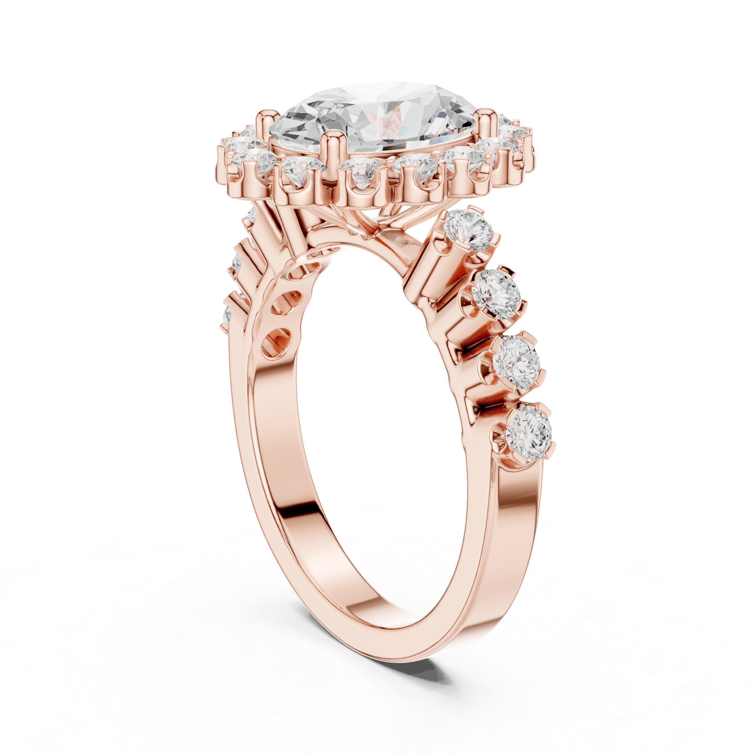 Oval Cut Halo Diamond Floral Sunburst Bridal Ring