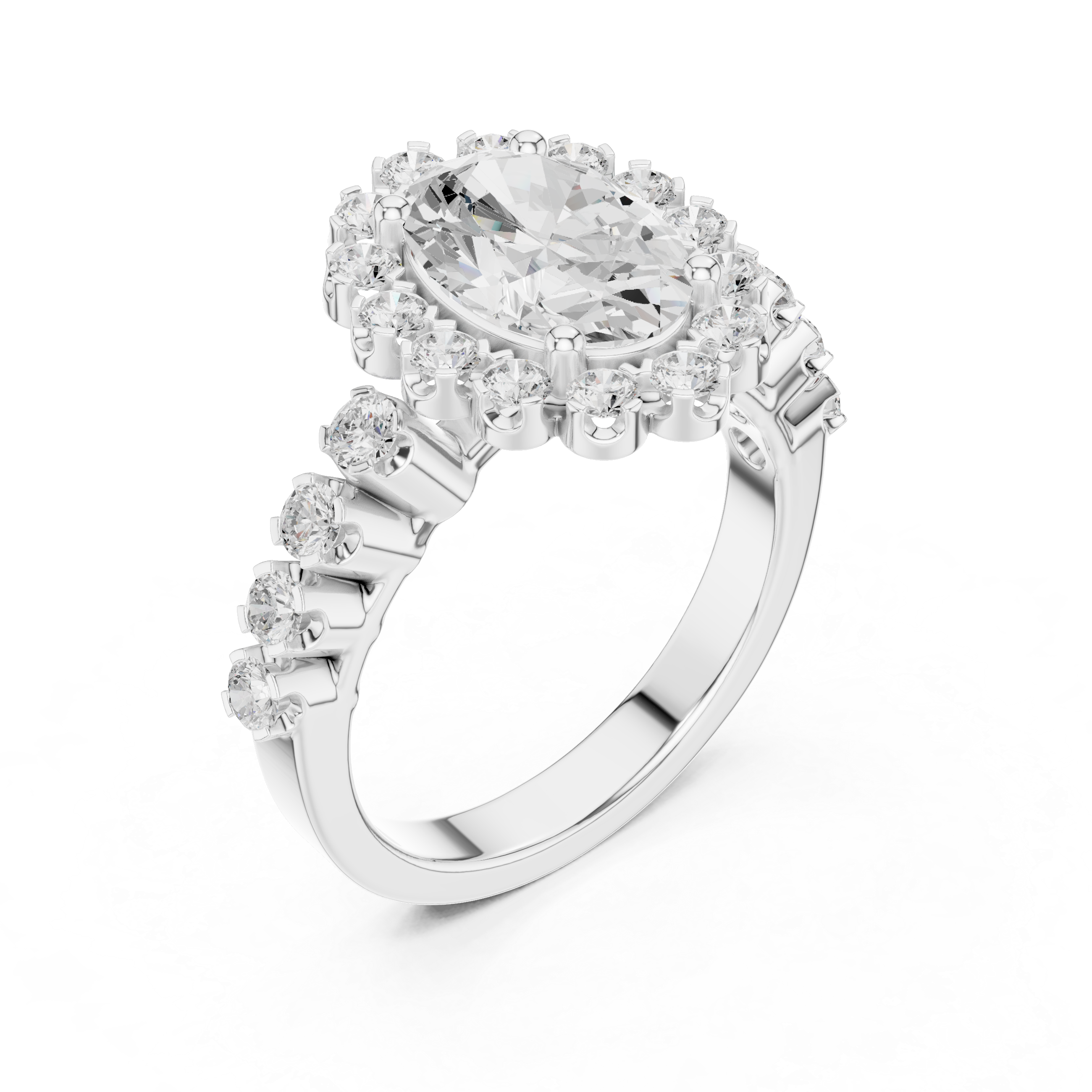 Oval Cut Halo Diamond Floral Sunburst Bridal Ring