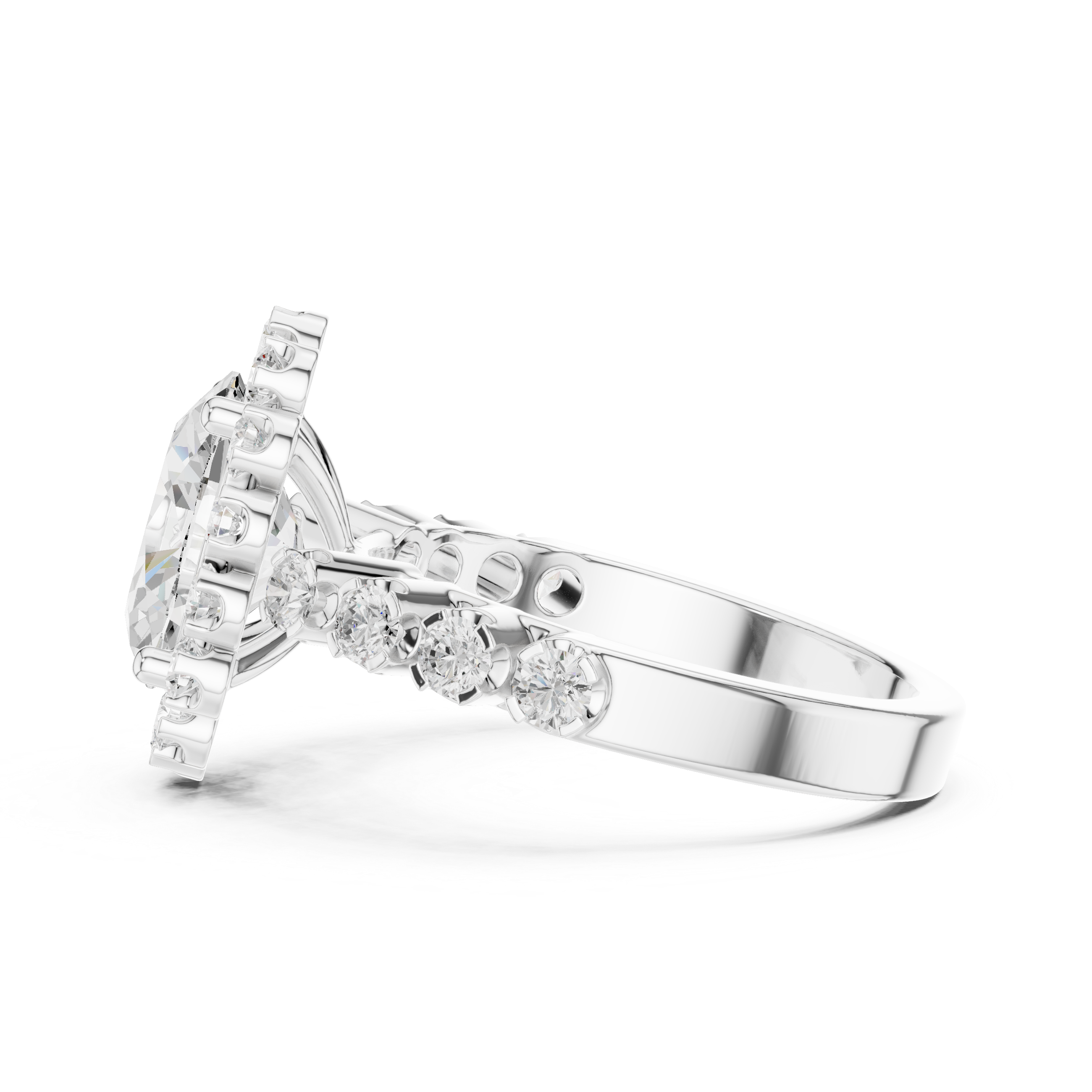 Oval Cut Halo Diamond Floral Sunburst Bridal Ring