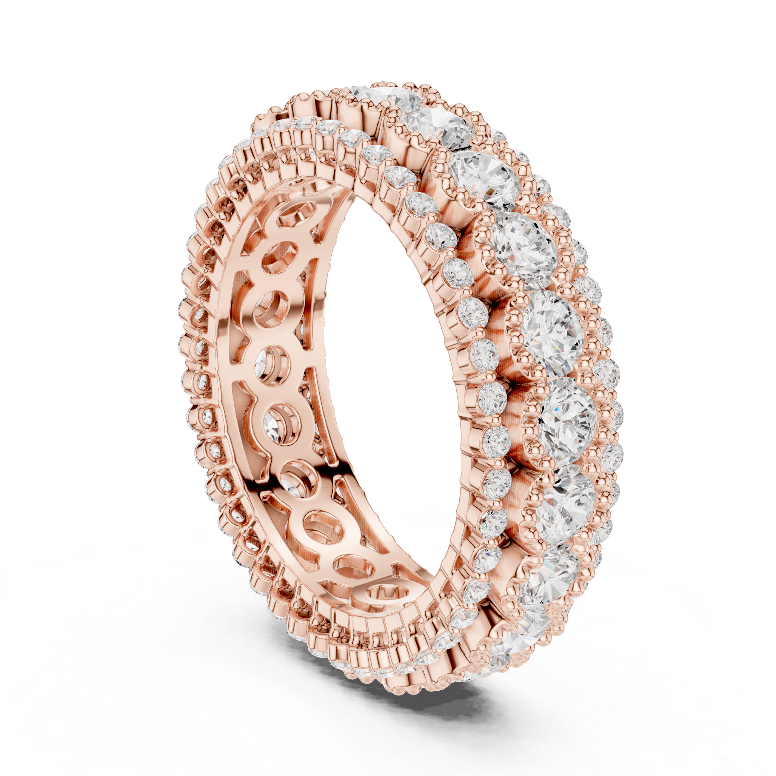 3 Row Round Cut Diamond Eternity Milgrain Promise Band
