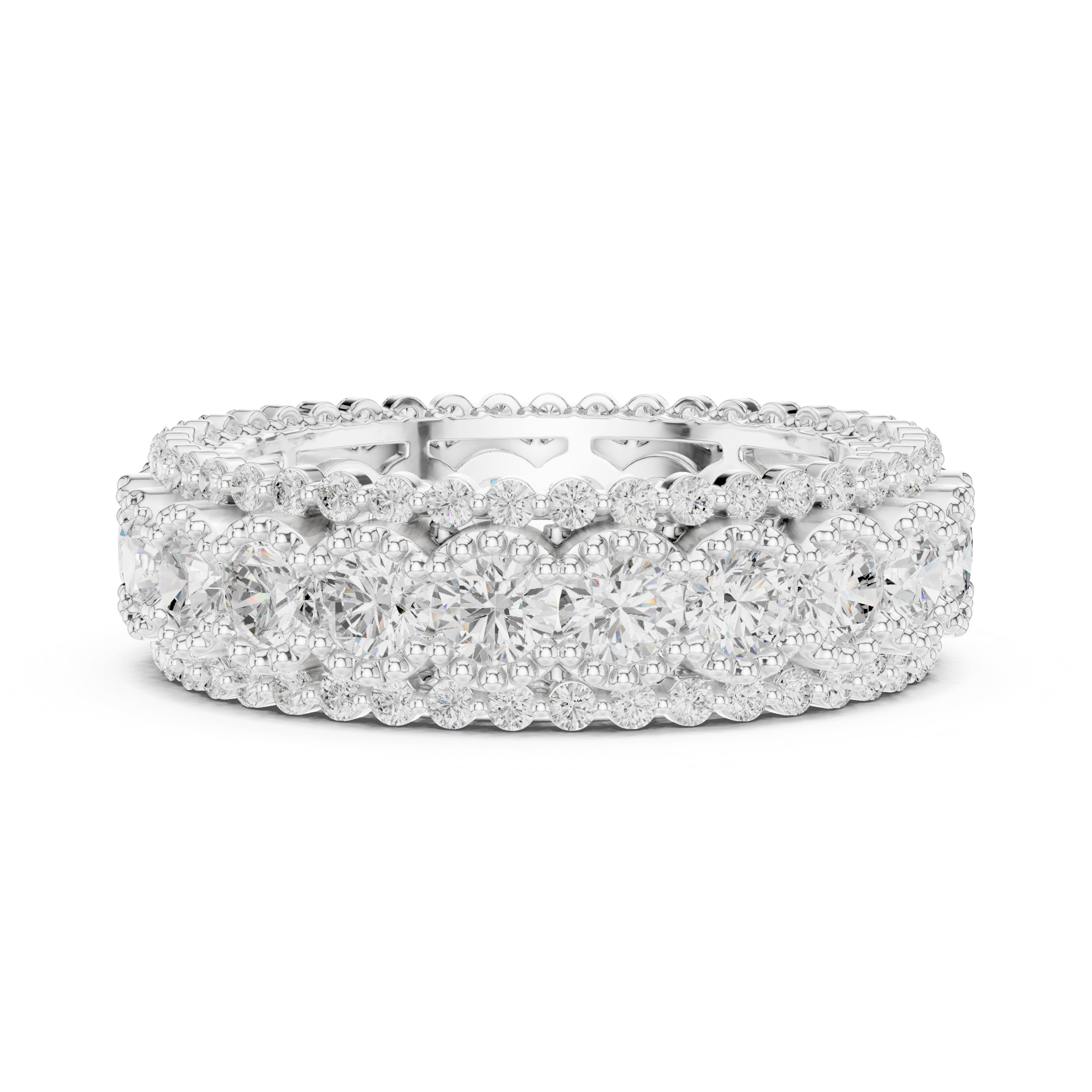 3 Row Round Cut Diamond Eternity Milgrain Promise Band