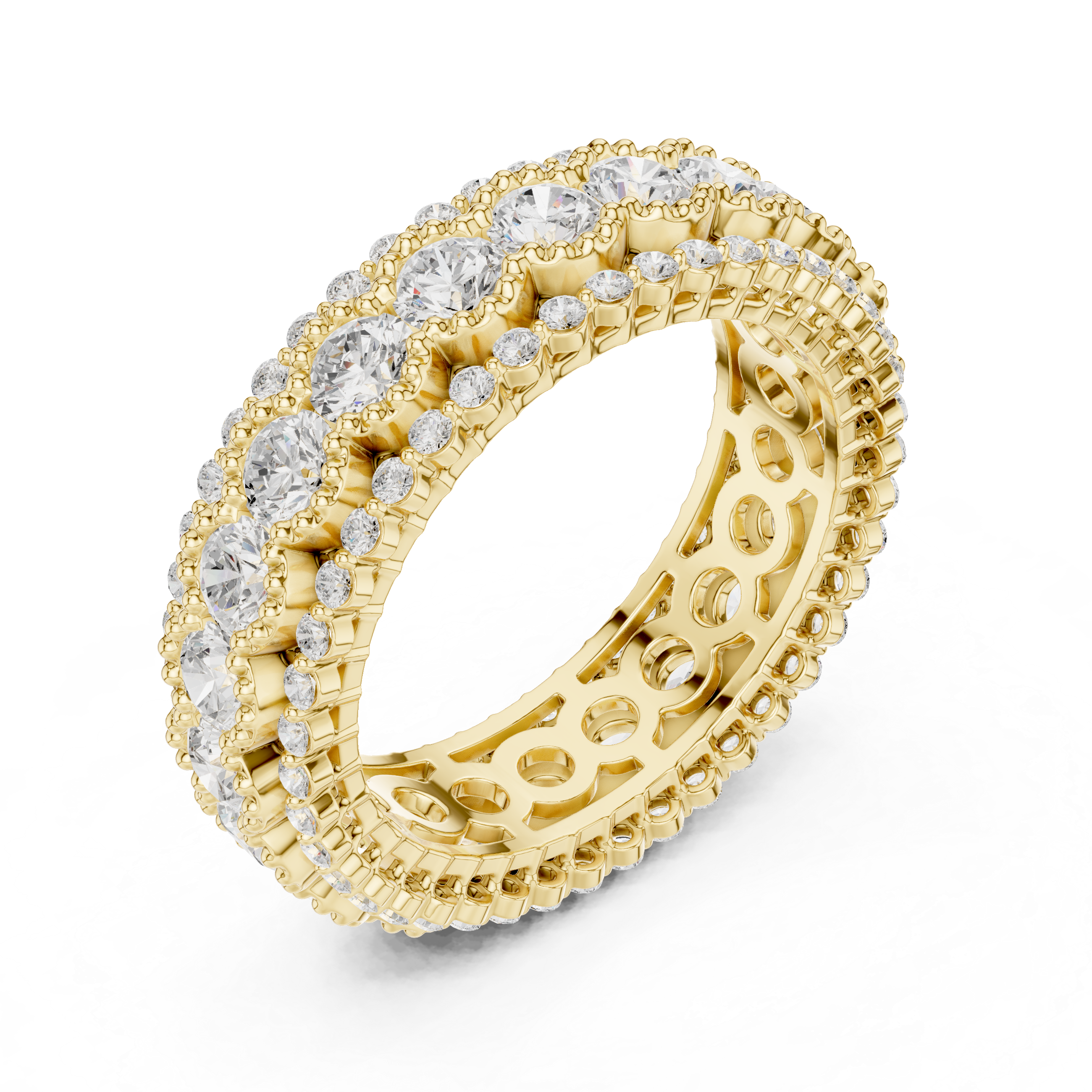3 Row Round Cut Diamond Eternity Milgrain Promise Band