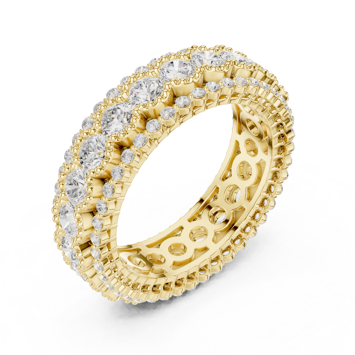 3 Row Round Cut Diamond Eternity Milgrain Promise Band