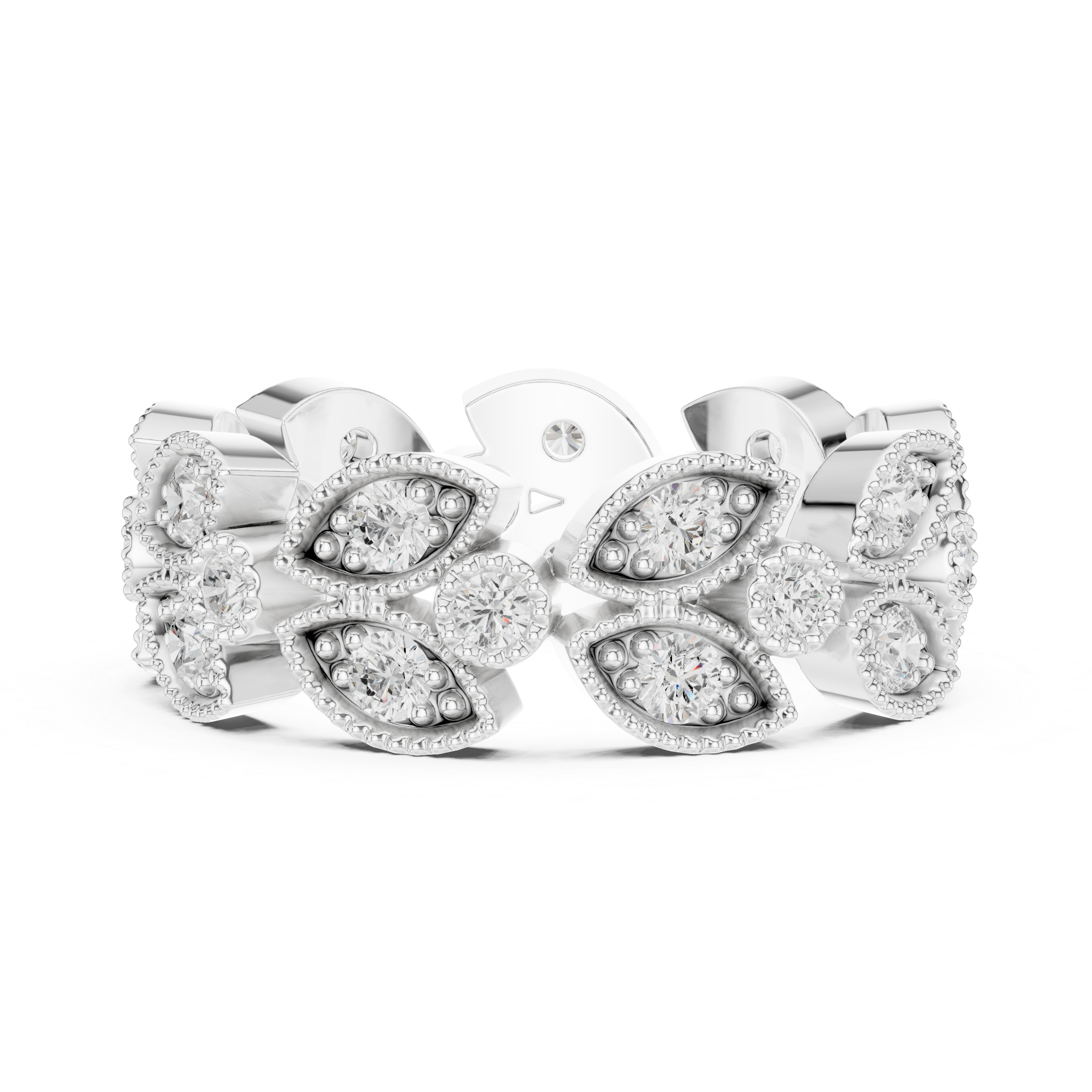 Vintage Round Diamond Milgrain Leaf Cluster Band
