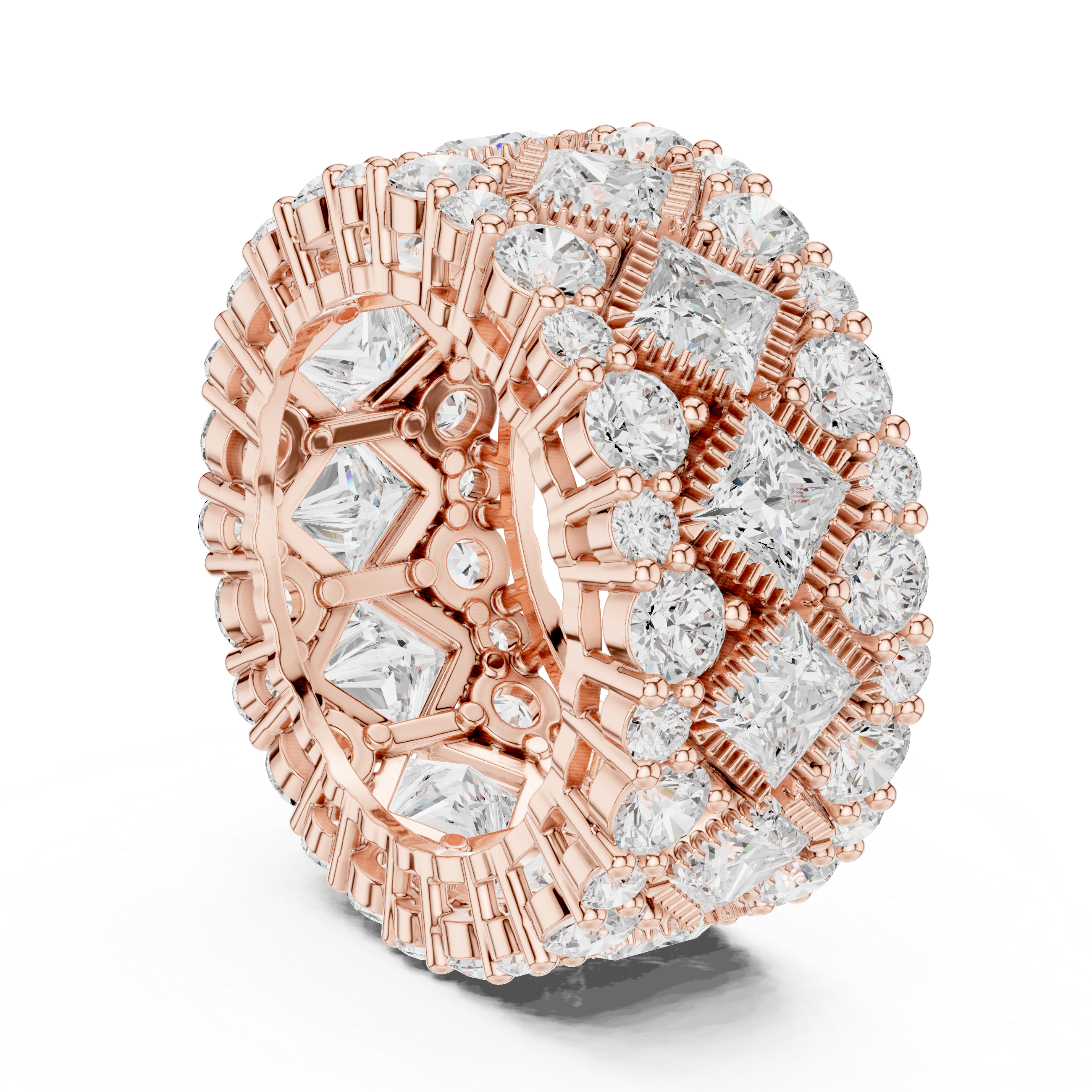 Vintage Lattice Style Princess Cut Diamond Anniversary Band