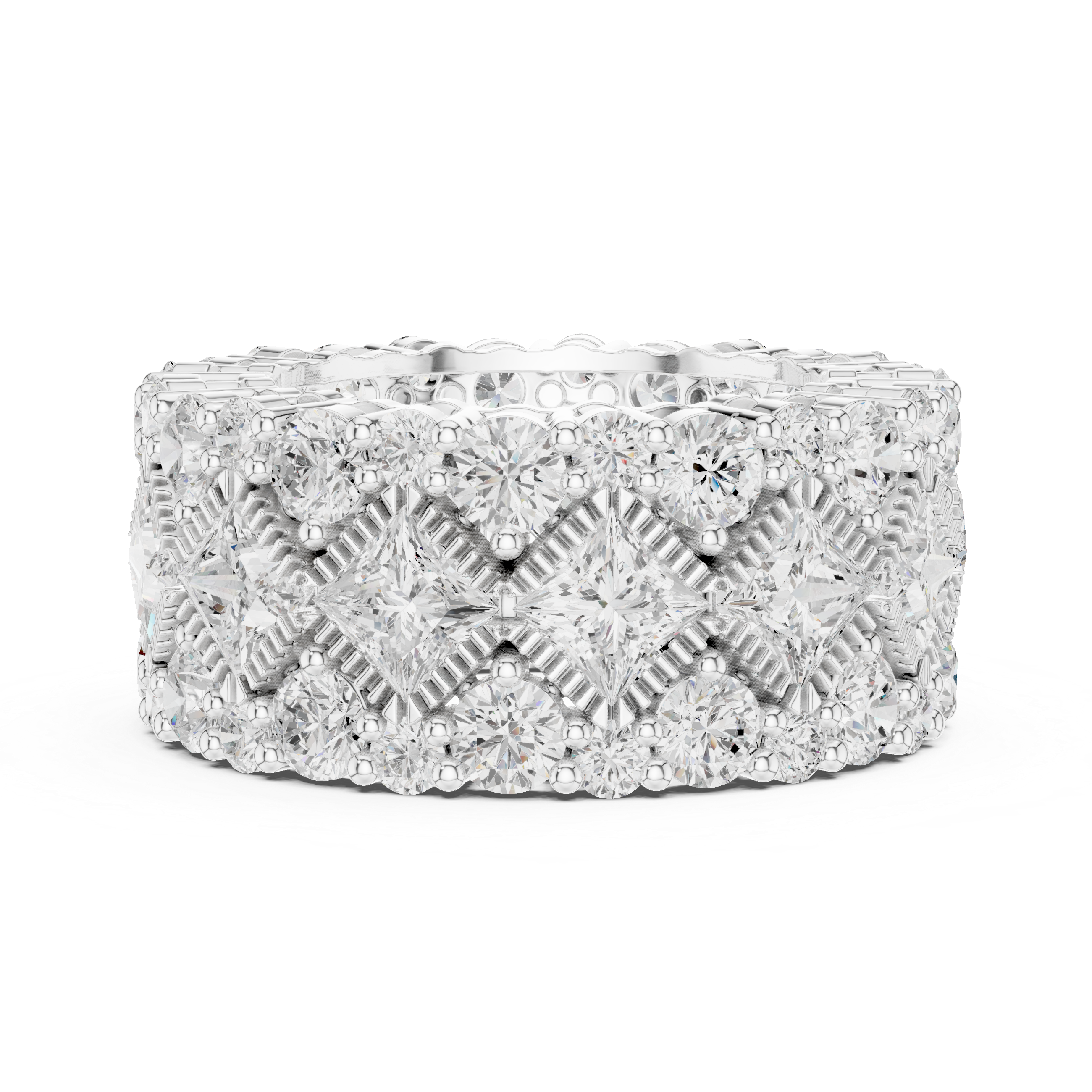 Vintage Lattice Style Princess Cut Diamond Anniversary Band