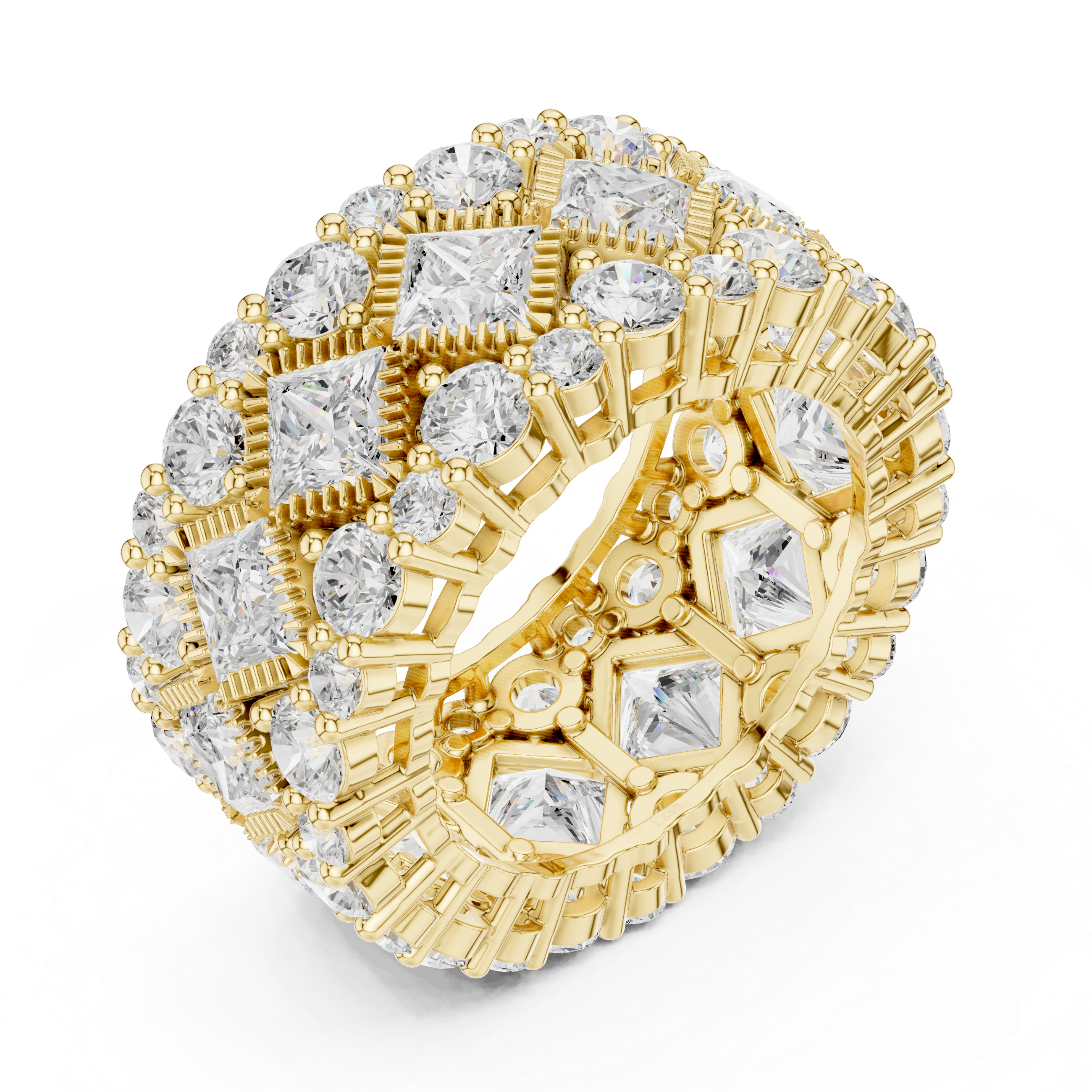 Vintage Lattice Style Princess Cut Diamond Anniversary Band