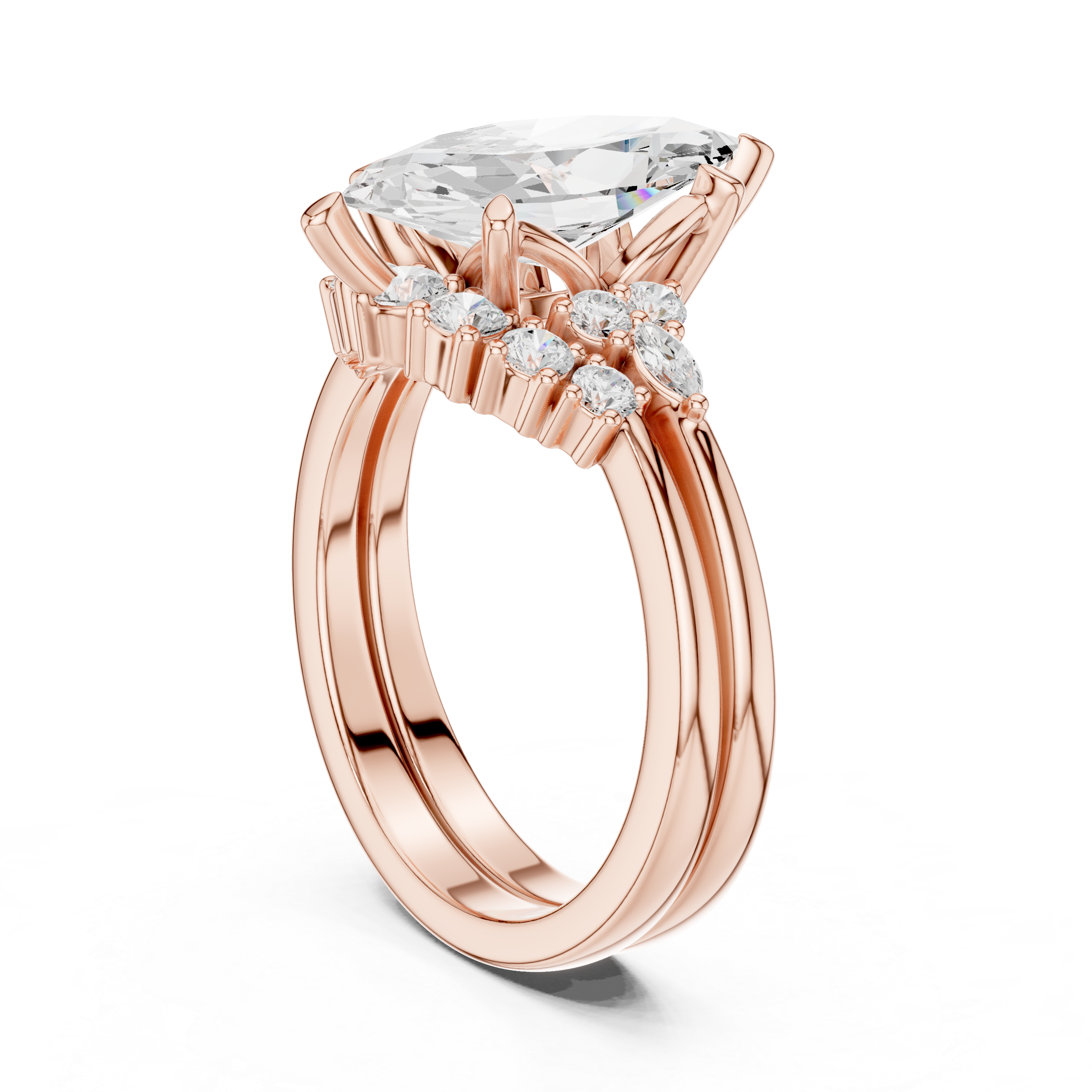 Classic Marquise Bridal Ring Set With Curved Wedding Band