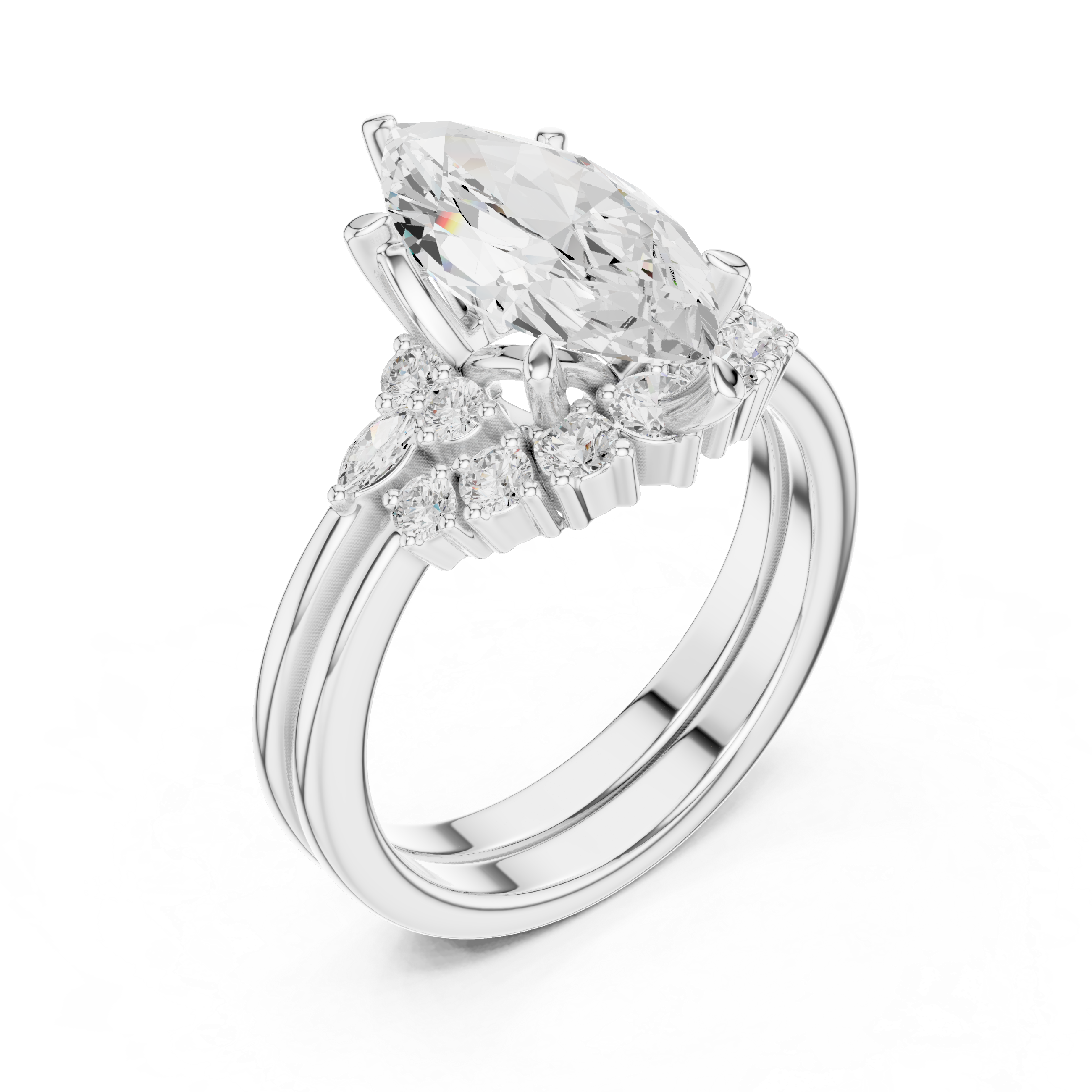Classic Marquise Bridal Ring Set With Curved Wedding Band
