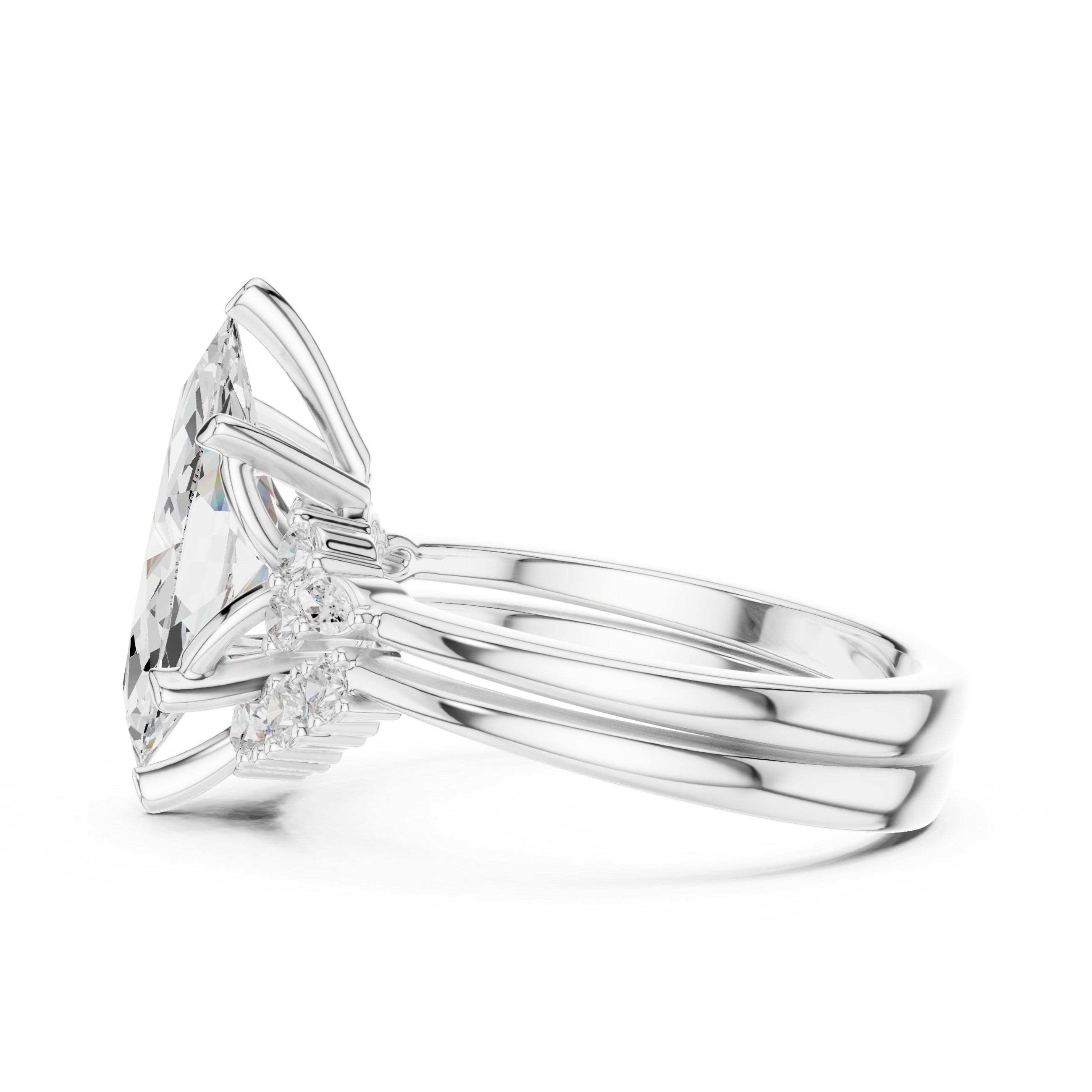 Classic Marquise Bridal Ring Set With Curved Wedding Band